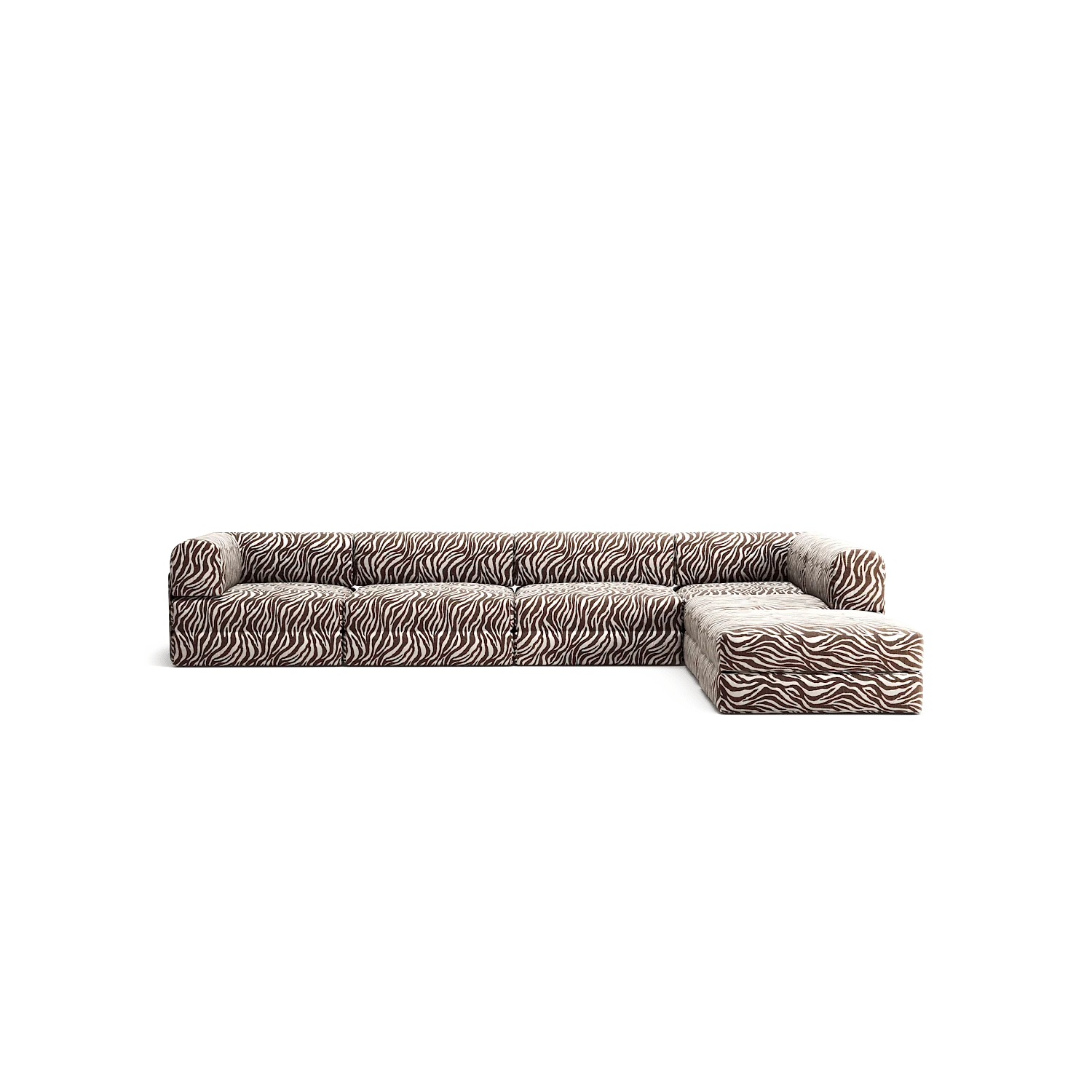 LUNA - 5 Seat corner with open end - Right - Chenille Jacquard Zebra Brown White