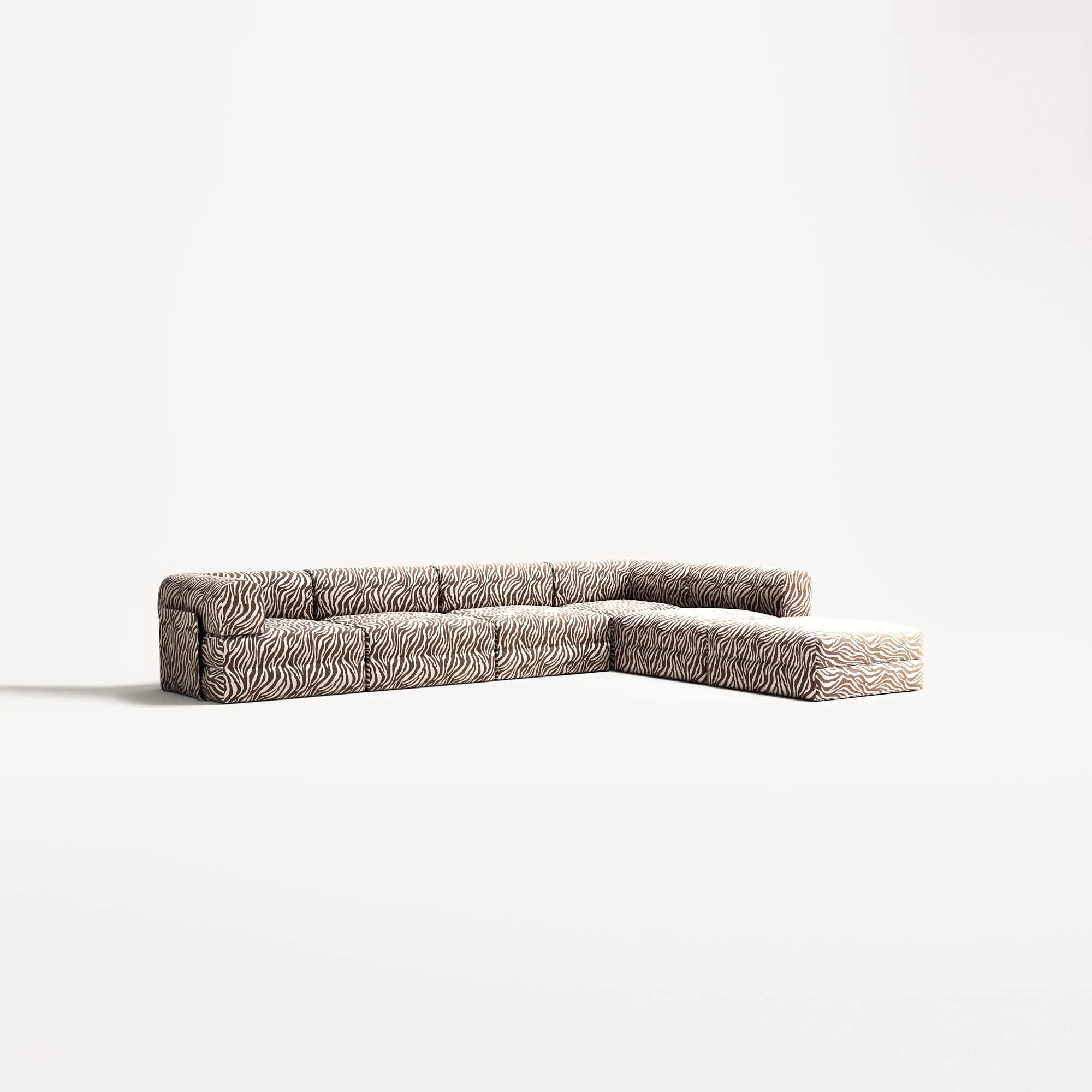 LUNA - 5 Seat corner with open end - Right - Chenille Jacquard Zebra Brown White - Image 2