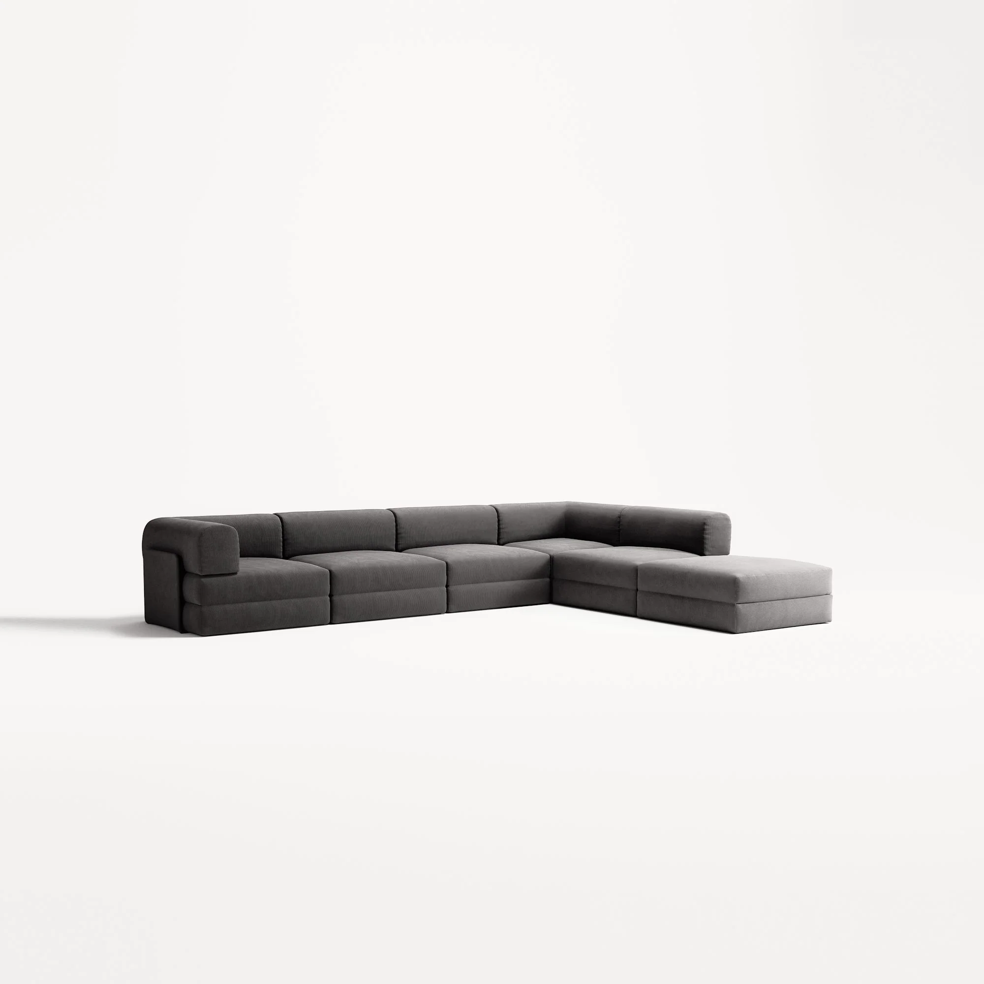 LUNA - 5 Seat corner with open end - Right - Corduroy Charcoal - Image 2