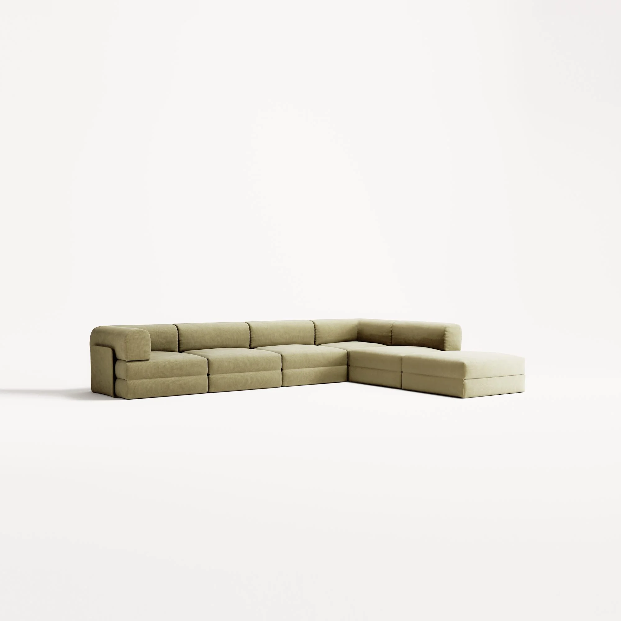 LUNA - 5 Seat corner with open end - Right - Corduroy Lime - Image 2