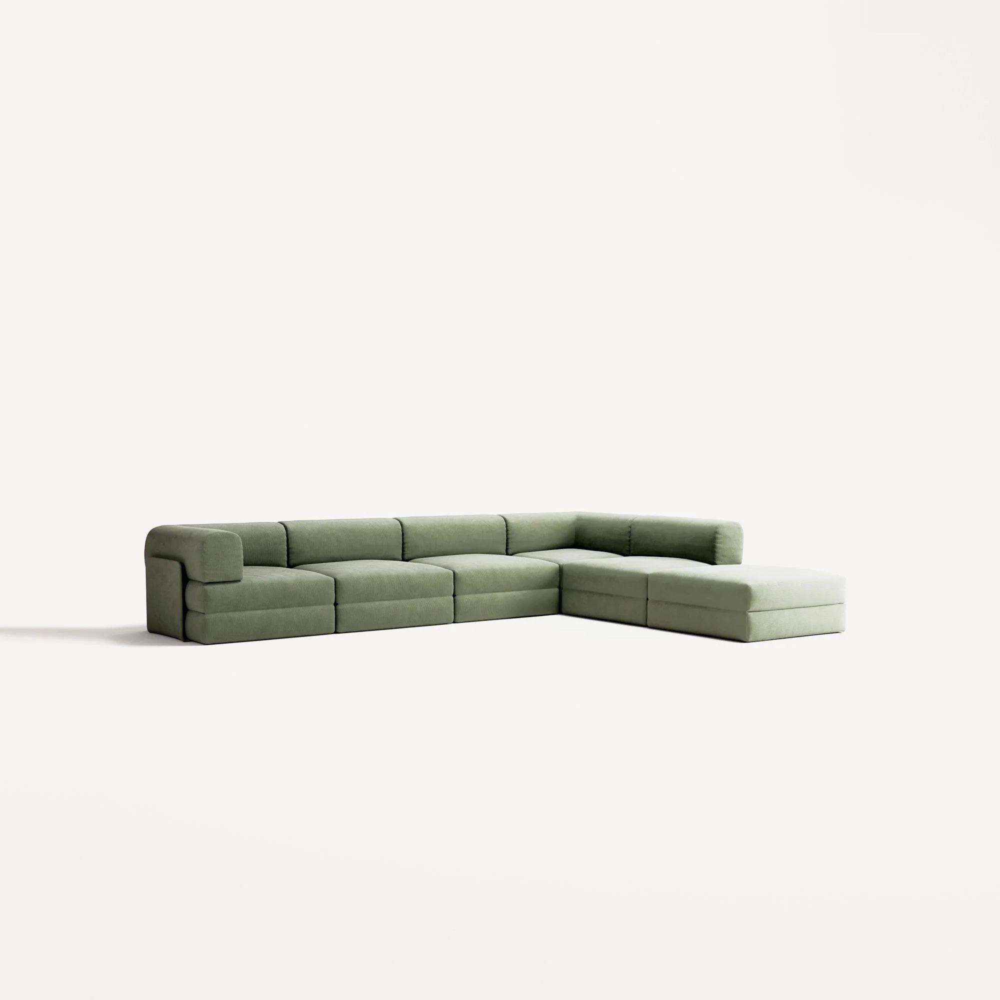 LUNA - 5 Seat corner with open end - Right - Corduroy Moss Green - Image 2