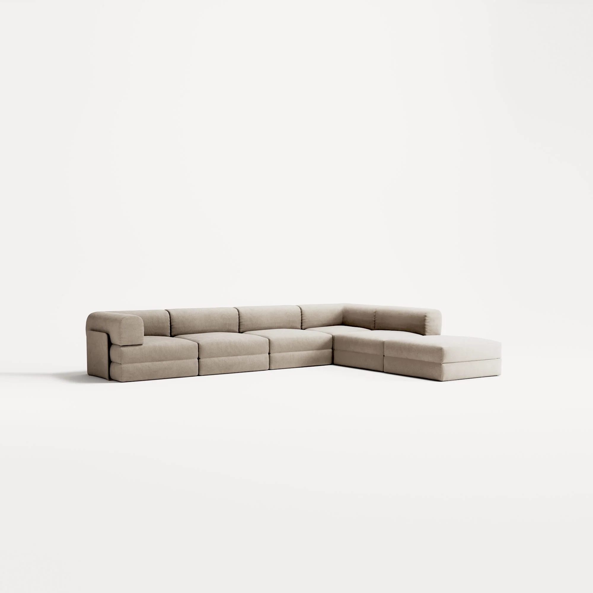 LUNA - 5 Seat corner with open end - Right - Corduroy Pale Beige - Image 2