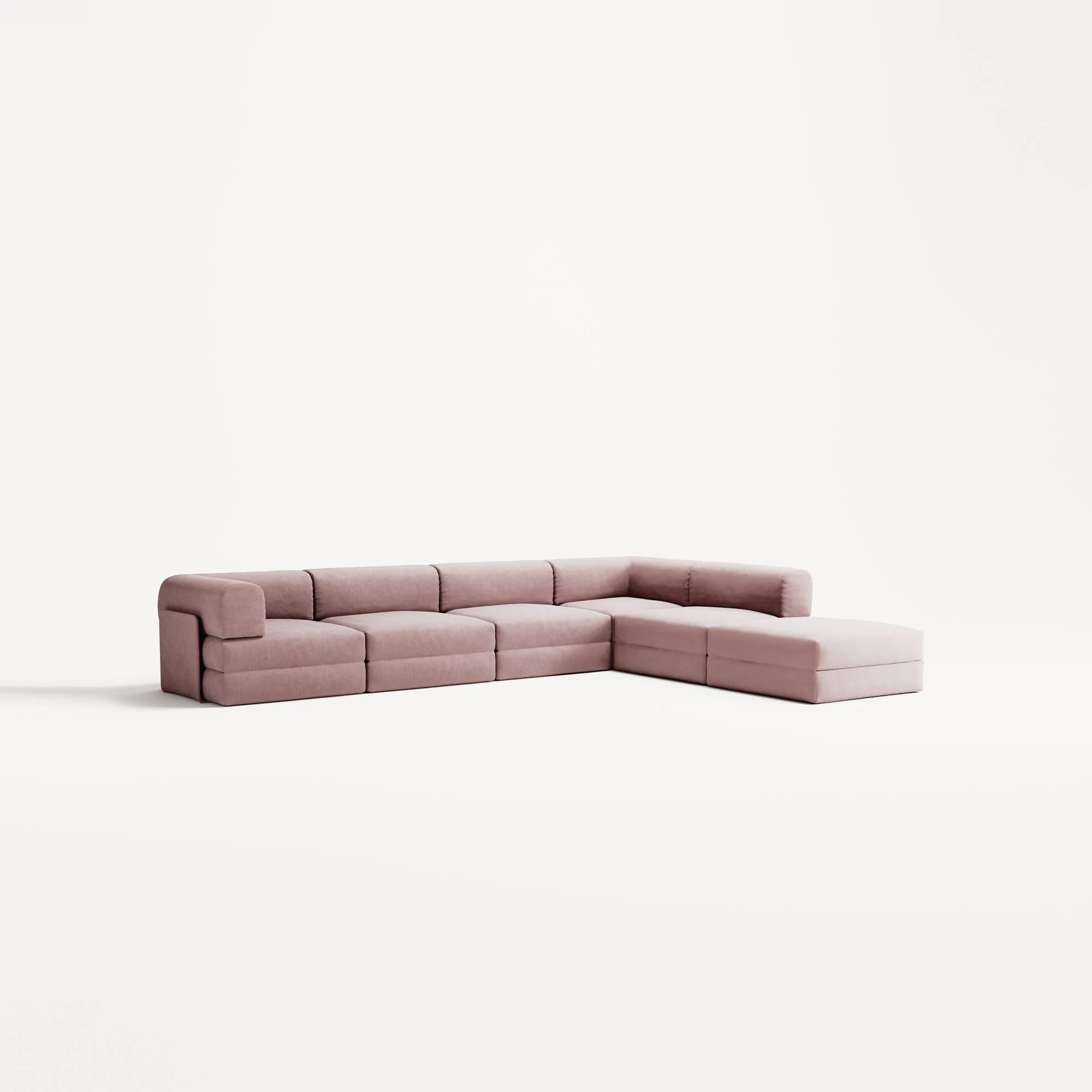 LUNA - 5 Seat corner with open end - Right - Corduroy Soft Pink - Image 2