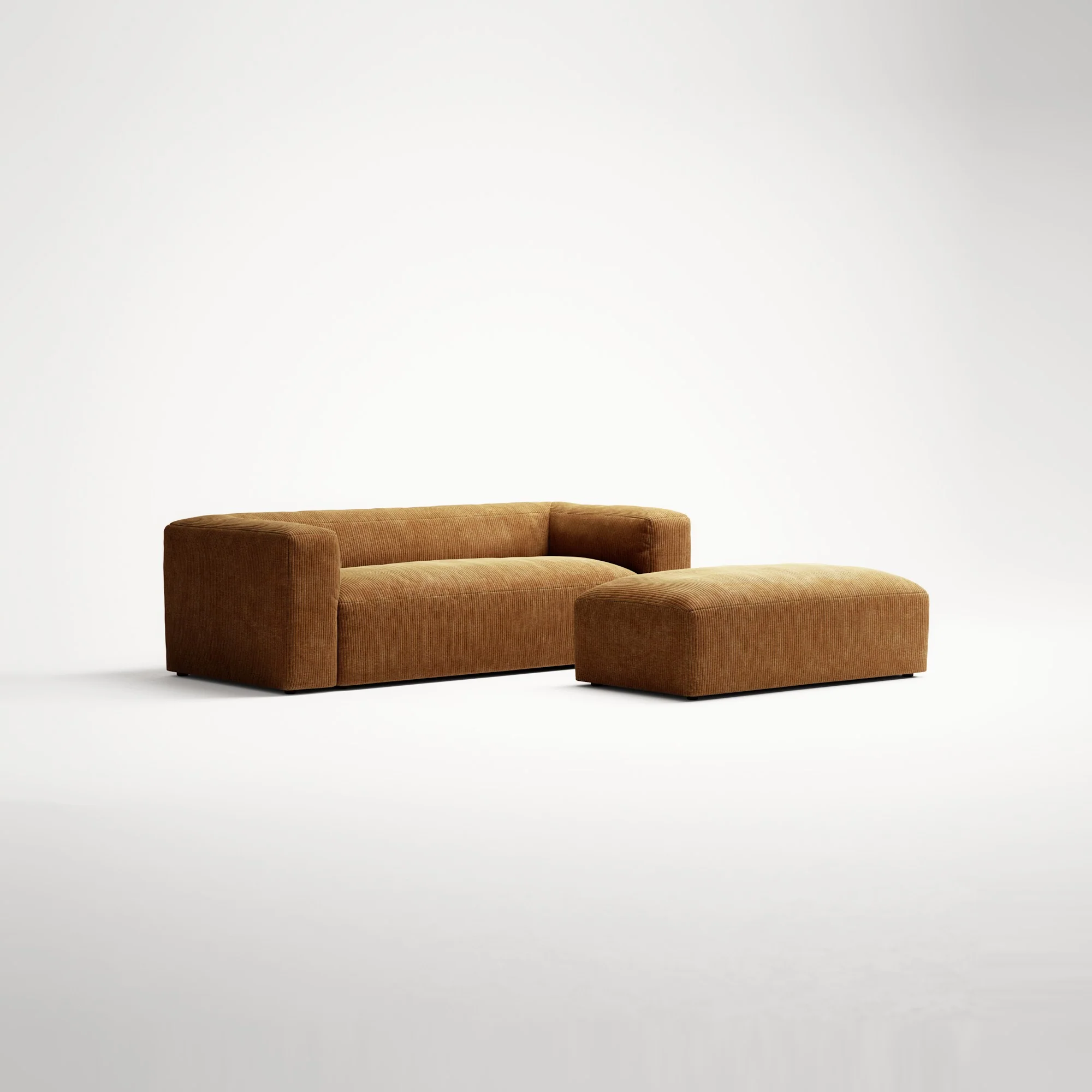 MONOLITH - 2 Seater with Pouf - Bold Corduroy Burnt Orange - Image 3