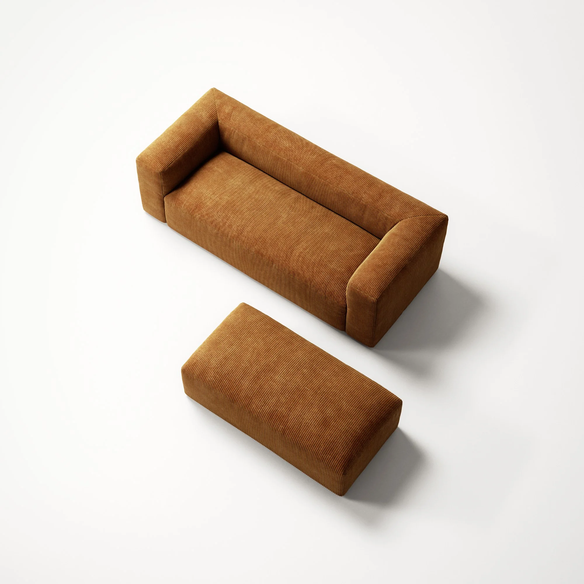 MONOLITH - 2 Seater with Pouf - Bold Corduroy Burnt Orange - Image 4