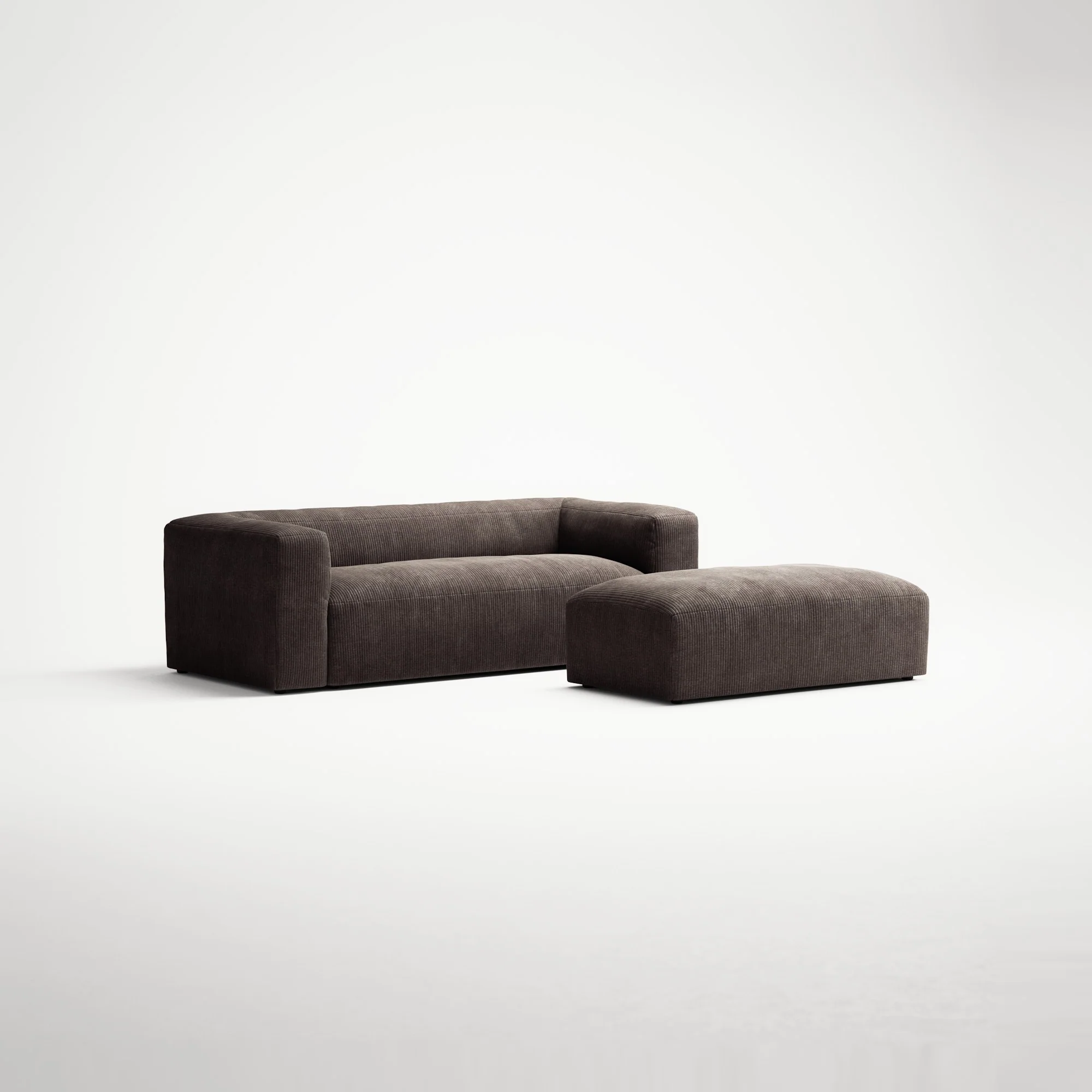MONOLITH - 2 Seater with Pouf - Bold Corduroy Dark Brown - Image 3