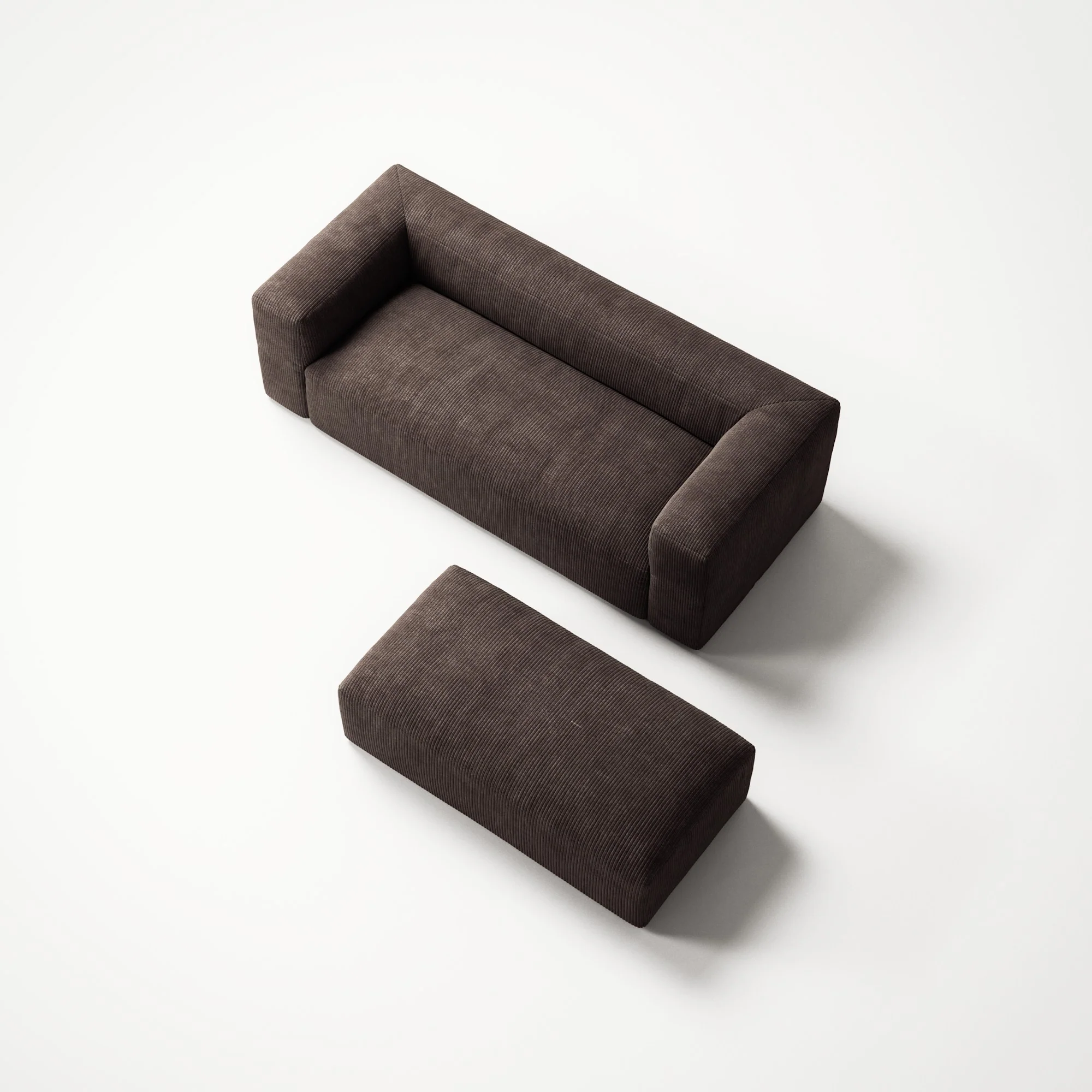 MONOLITH - 2 Seater with Pouf - Bold Corduroy Dark Brown - Image 4