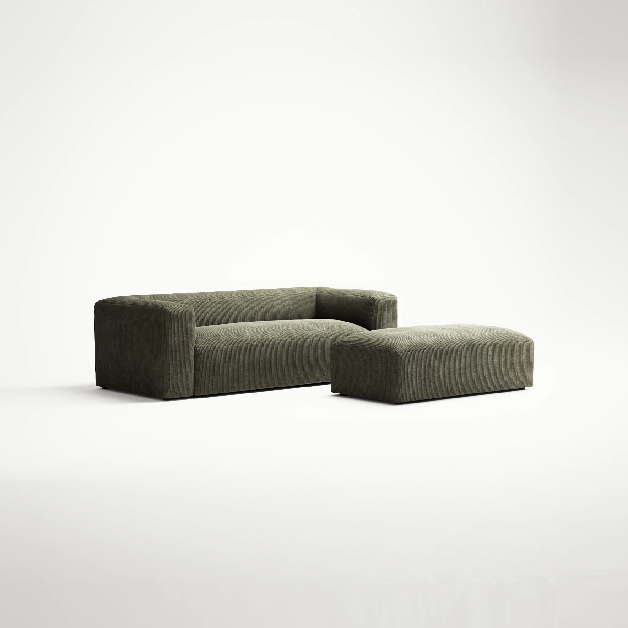 MONOLITH - 2 Seater with Pouf - Bold Corduroy Moss Green - Image 3