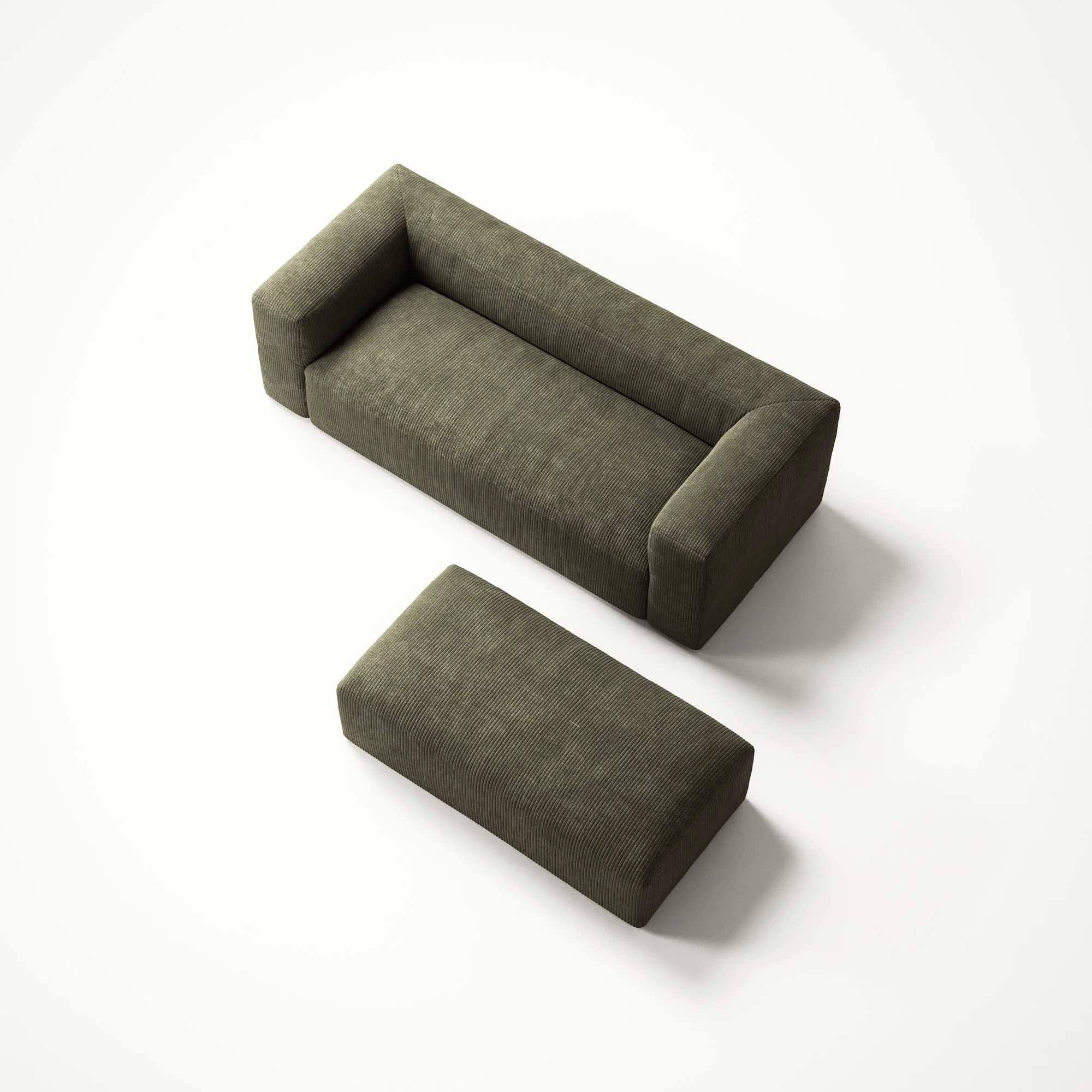 MONOLITH - 2 Seater with Pouf - Bold Corduroy Moss Green - Image 4