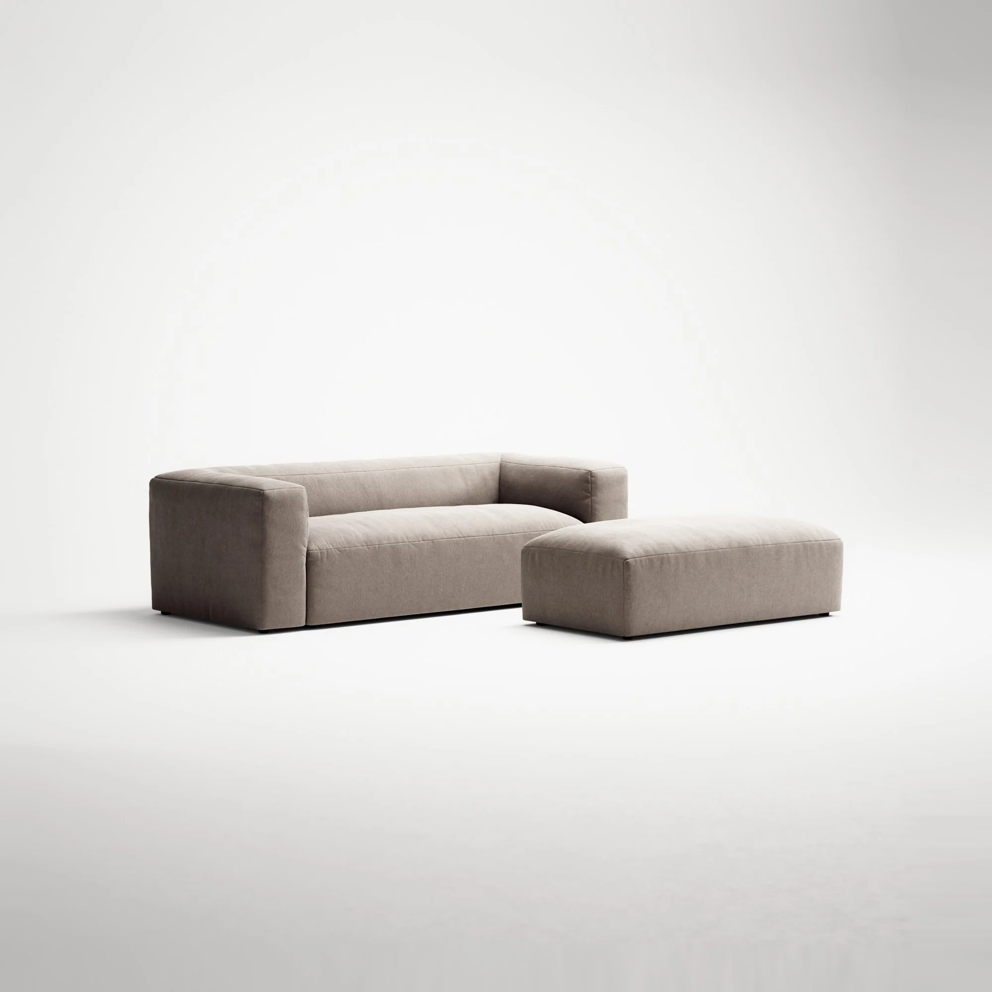 MONOLITH - 2 Seater with Pouf - Micro Chenille Stone Beige - Image 3