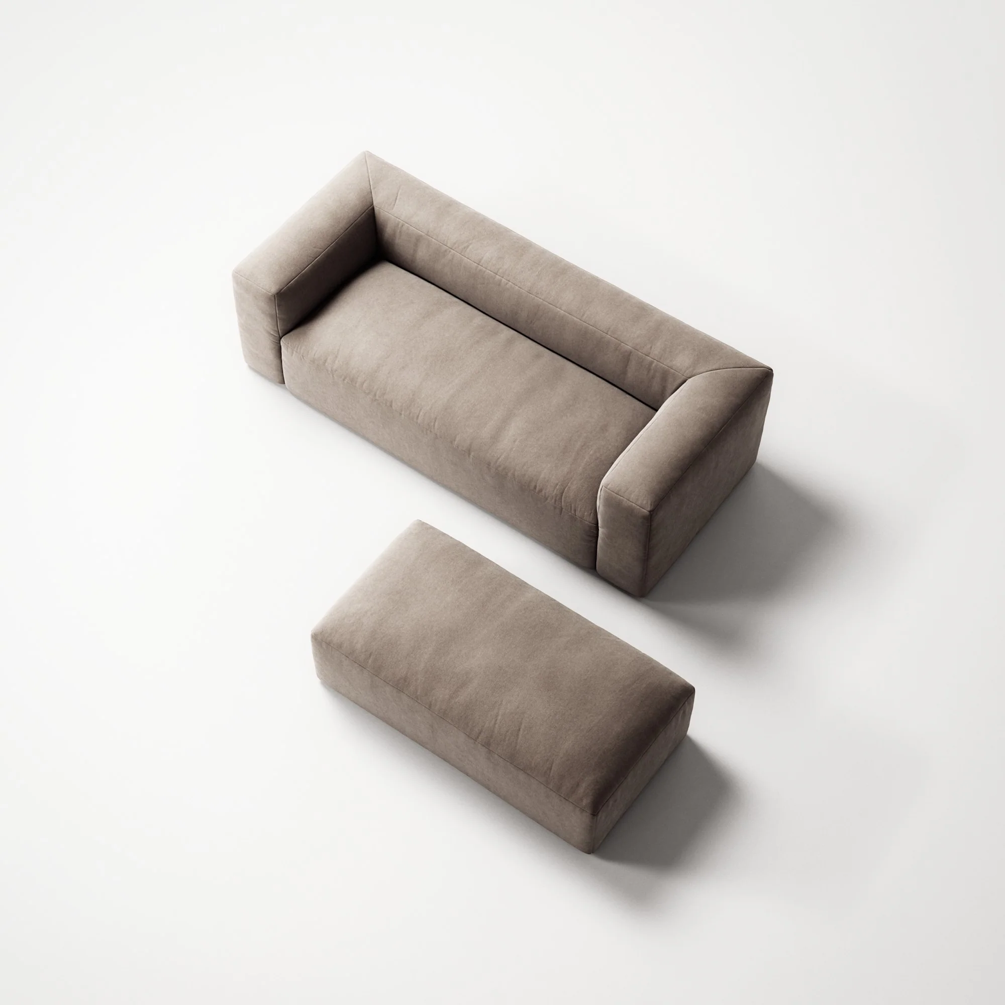 MONOLITH - 2 Seater with Pouf - Micro Chenille Stone Beige - Image 4