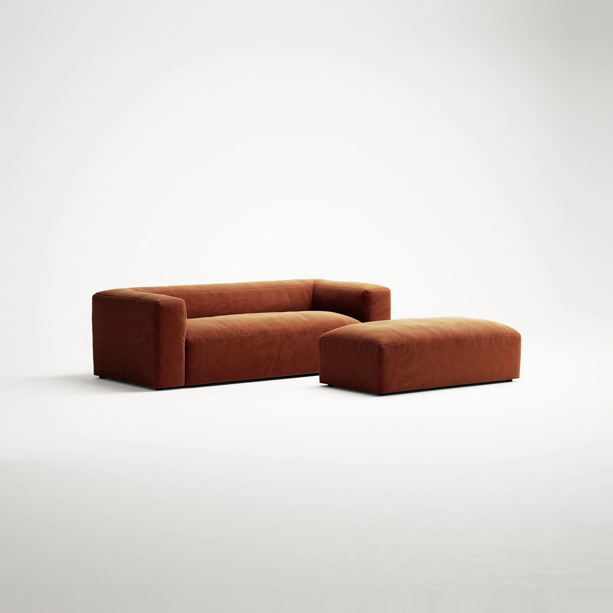 MONOLITH - 2 Seater with Pouf - Soft Matte Velvet Rust Orange - Image 3