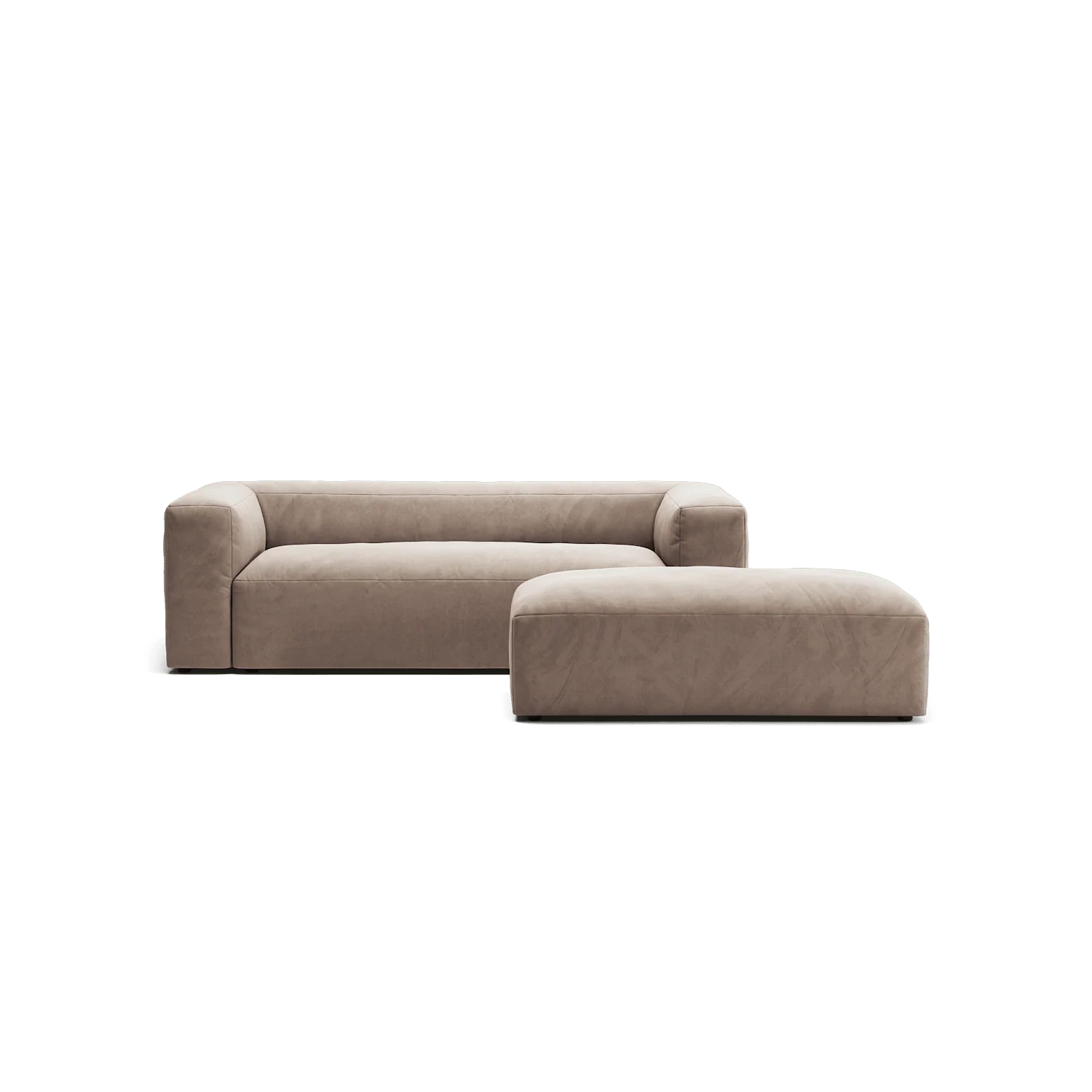 MONOLITH - 2 Seater with Pouf - Soft Matte Velvet Warm Beige