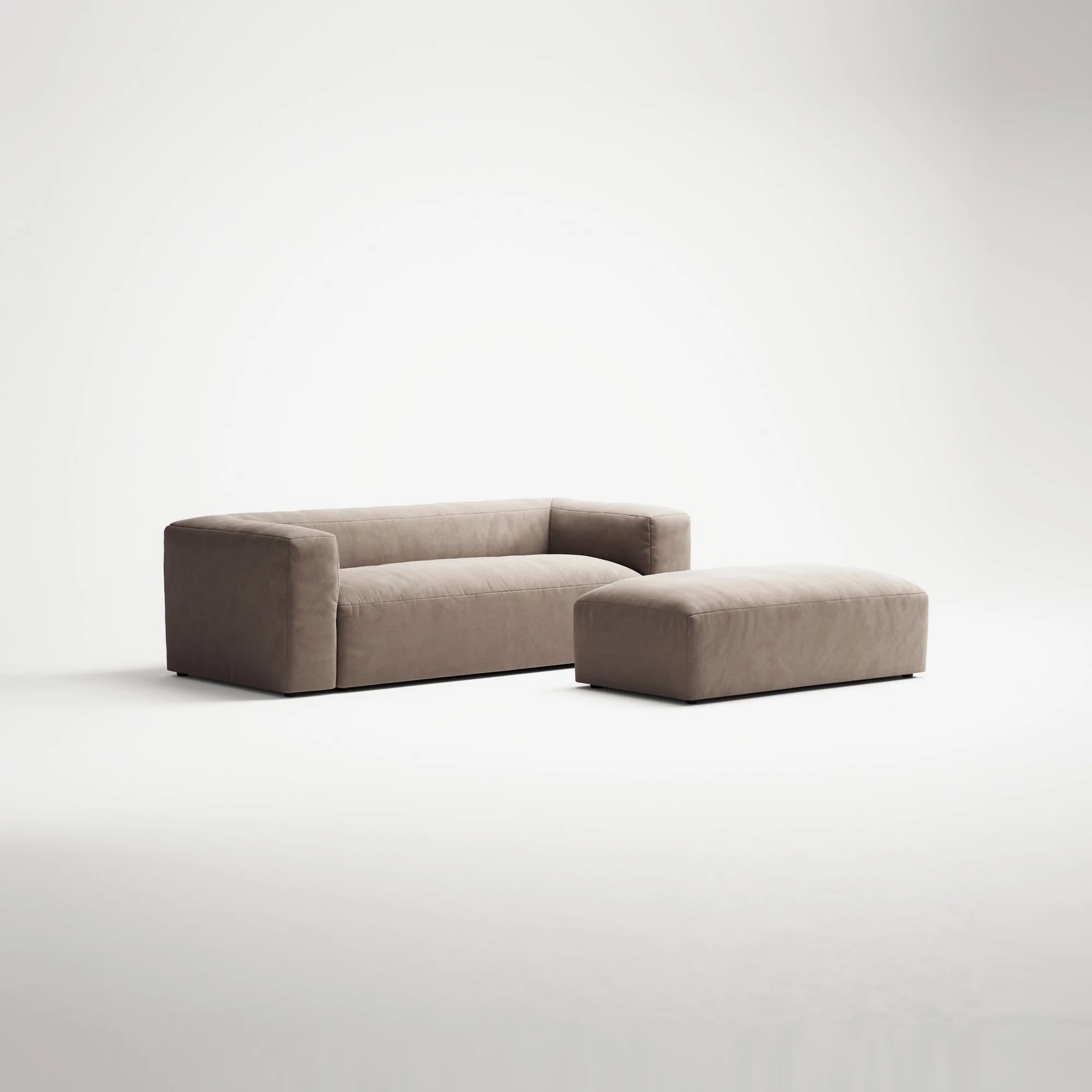 MONOLITH - 2 Seater with Pouf - Soft Matte Velvet Warm Beige - Image 3