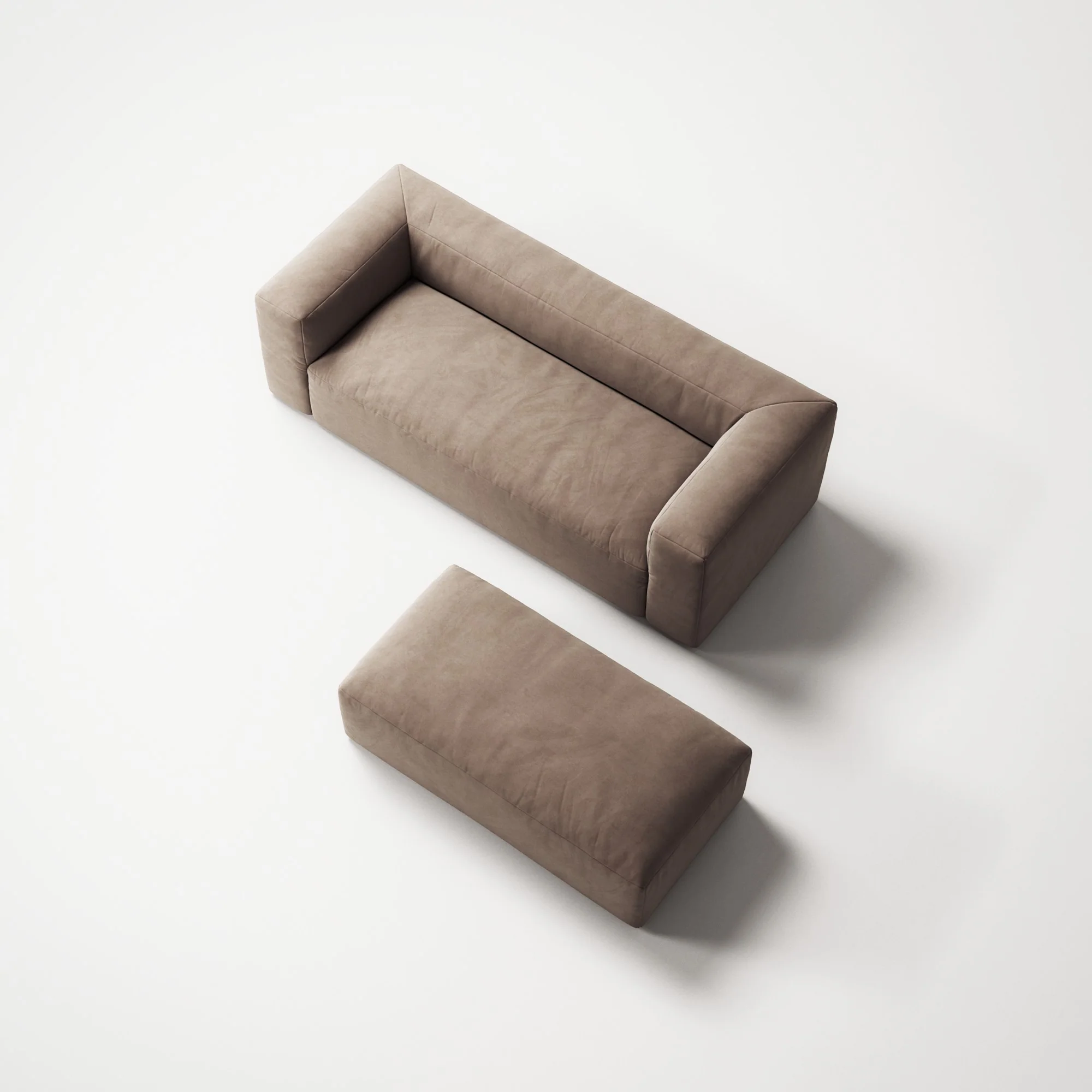 MONOLITH - 2 Seater with Pouf - Soft Matte Velvet Warm Beige - Image 4