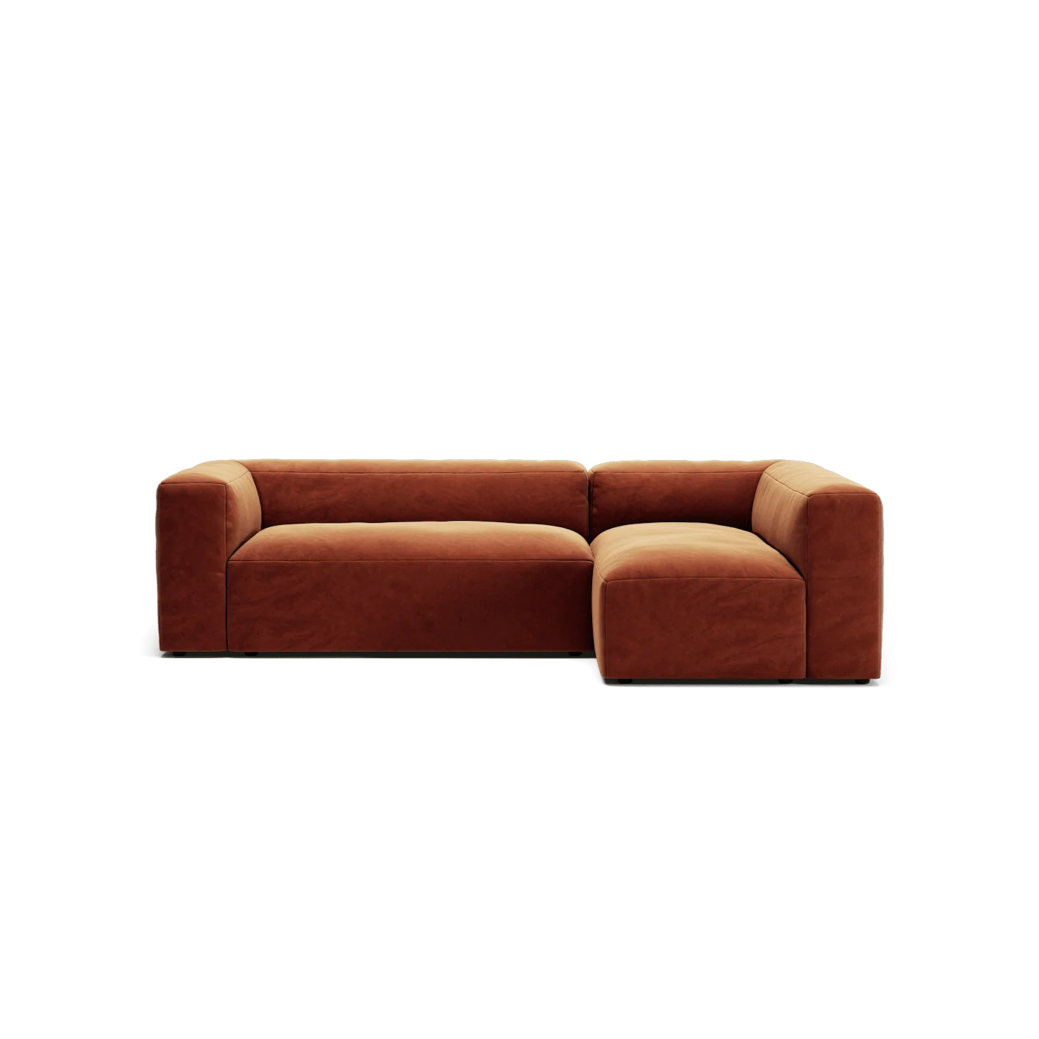 MONOLITH - 3 Seater with Chaise Lounge - Right - Soft Matte Velvet Rust Orange