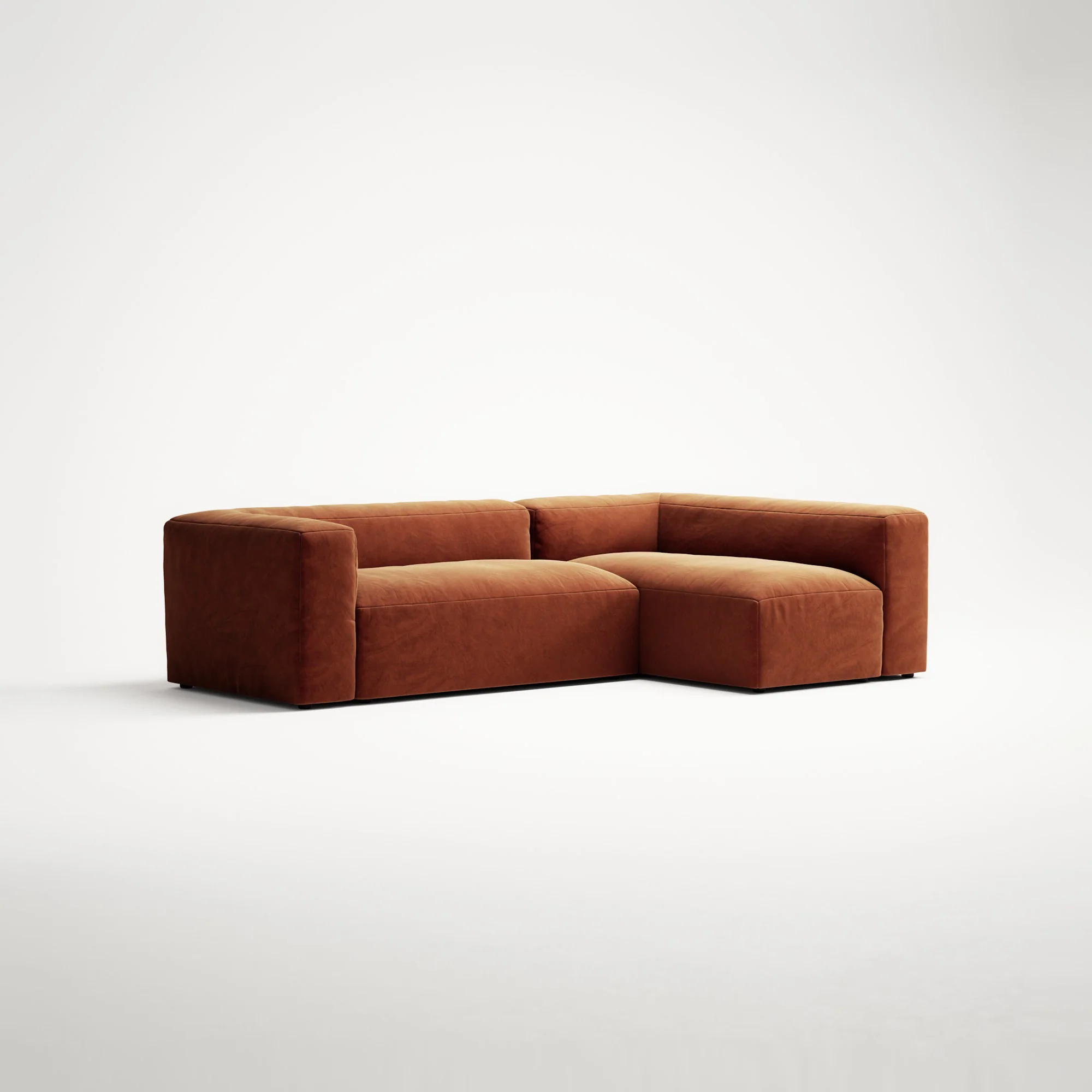 MONOLITH - 3 Seater with Chaise Lounge - Right - Soft Matte Velvet Rust Orange - Image 3