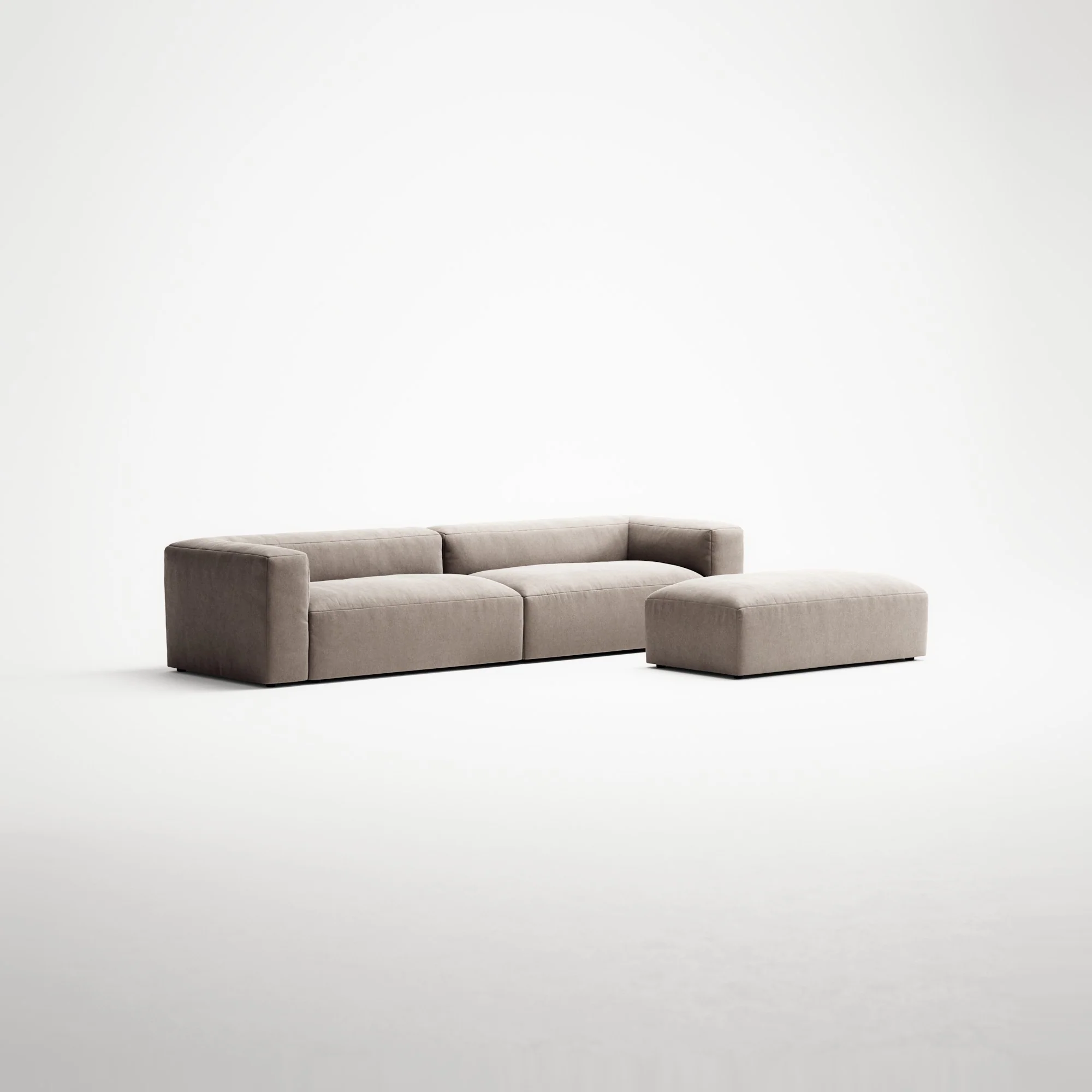 MONOLITH - 4 Seater with Pouf - Micro Chenille Stone Beige - Image 3