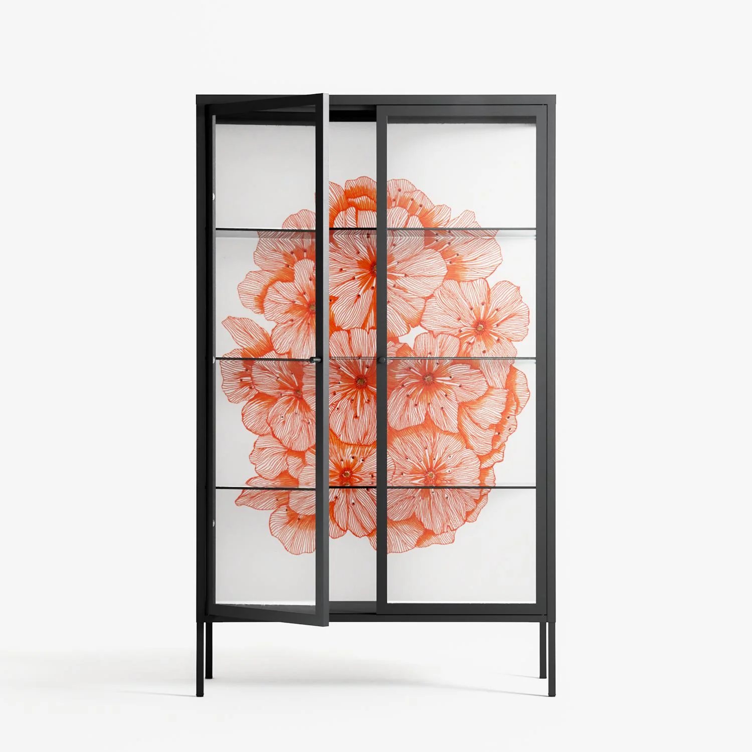 Orange Flowers 1 - Cabinet - Katie O’Shea - Antracite - Clear glass - Image 2