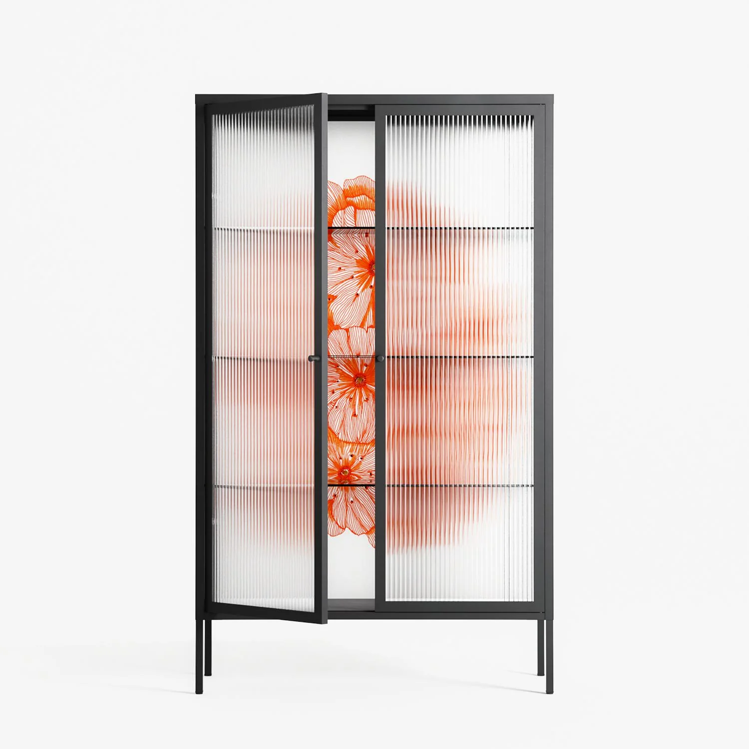 Orange Flowers 1 - Cabinet - Katie O’Shea - Antracite - Reeded glass - Image 2