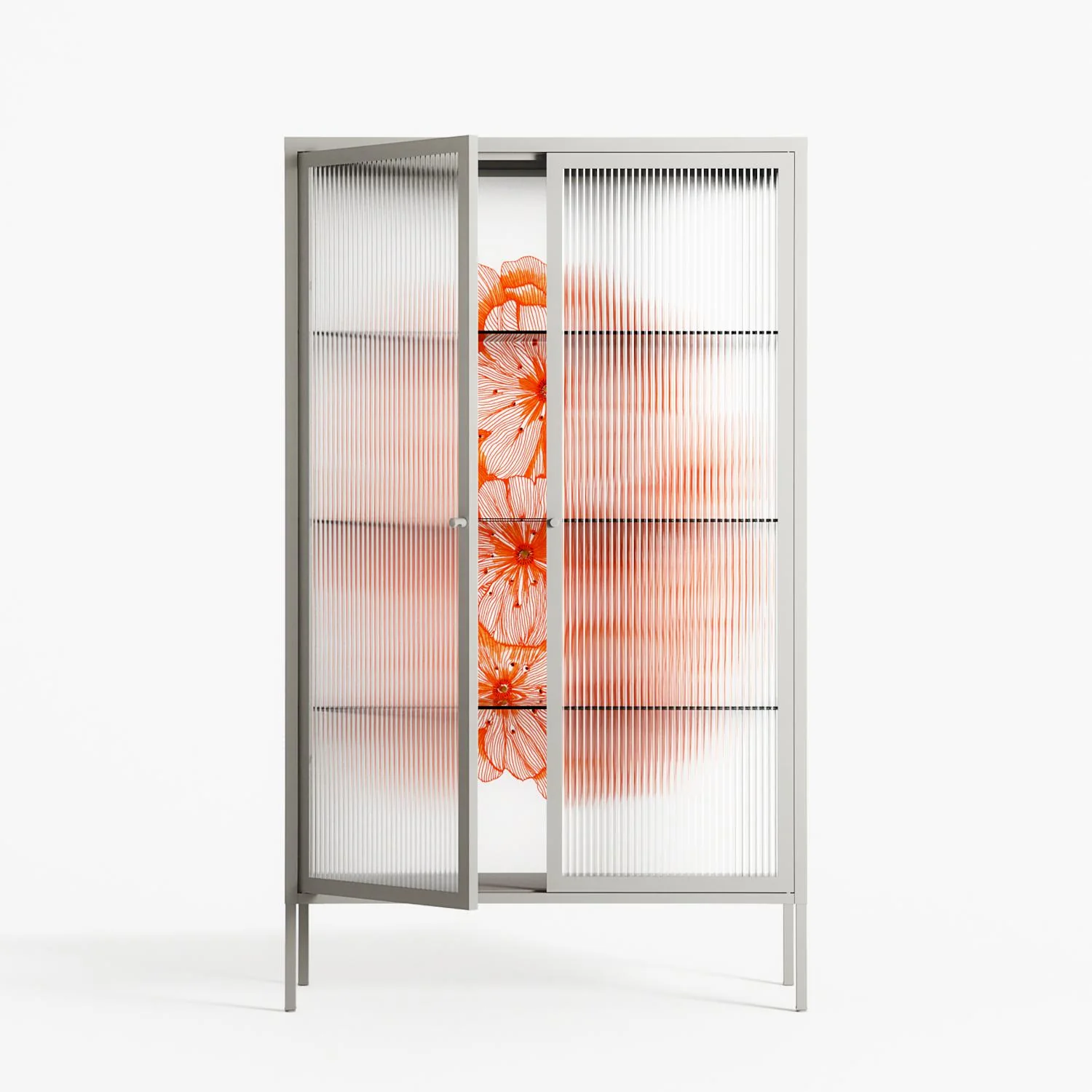 Orange Flowers 1 - Cabinet - Katie O’Shea - Chalk - Reeded glass - Image 2