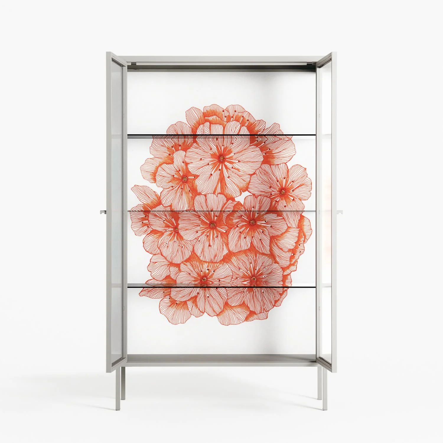 Orange Flowers 1 - Cabinet - Katie O’Shea - Chalk - Reeded glass - Image 3