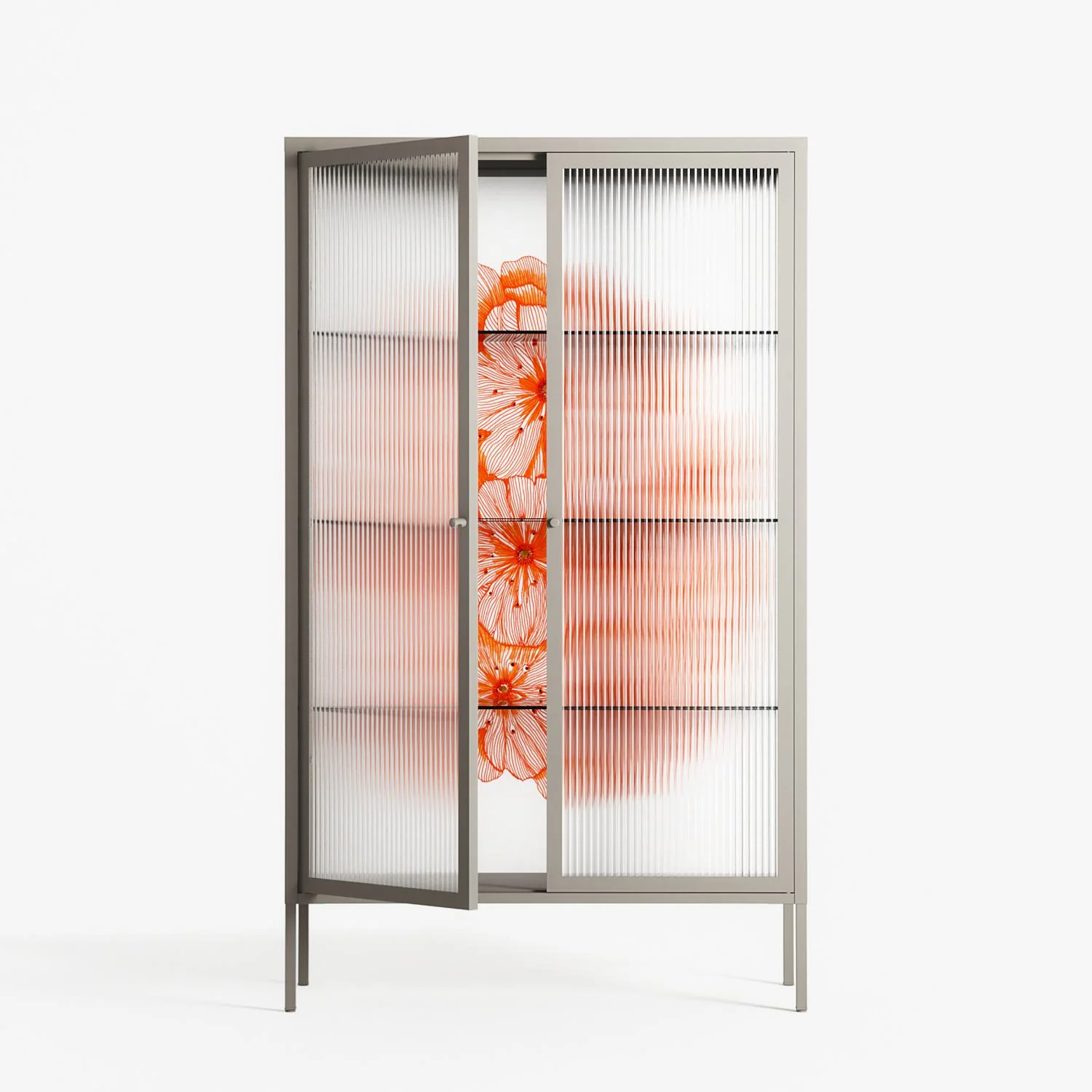 Orange Flowers 1 - Cabinet - Katie O’Shea - Pebble - Reeded glass - Image 2