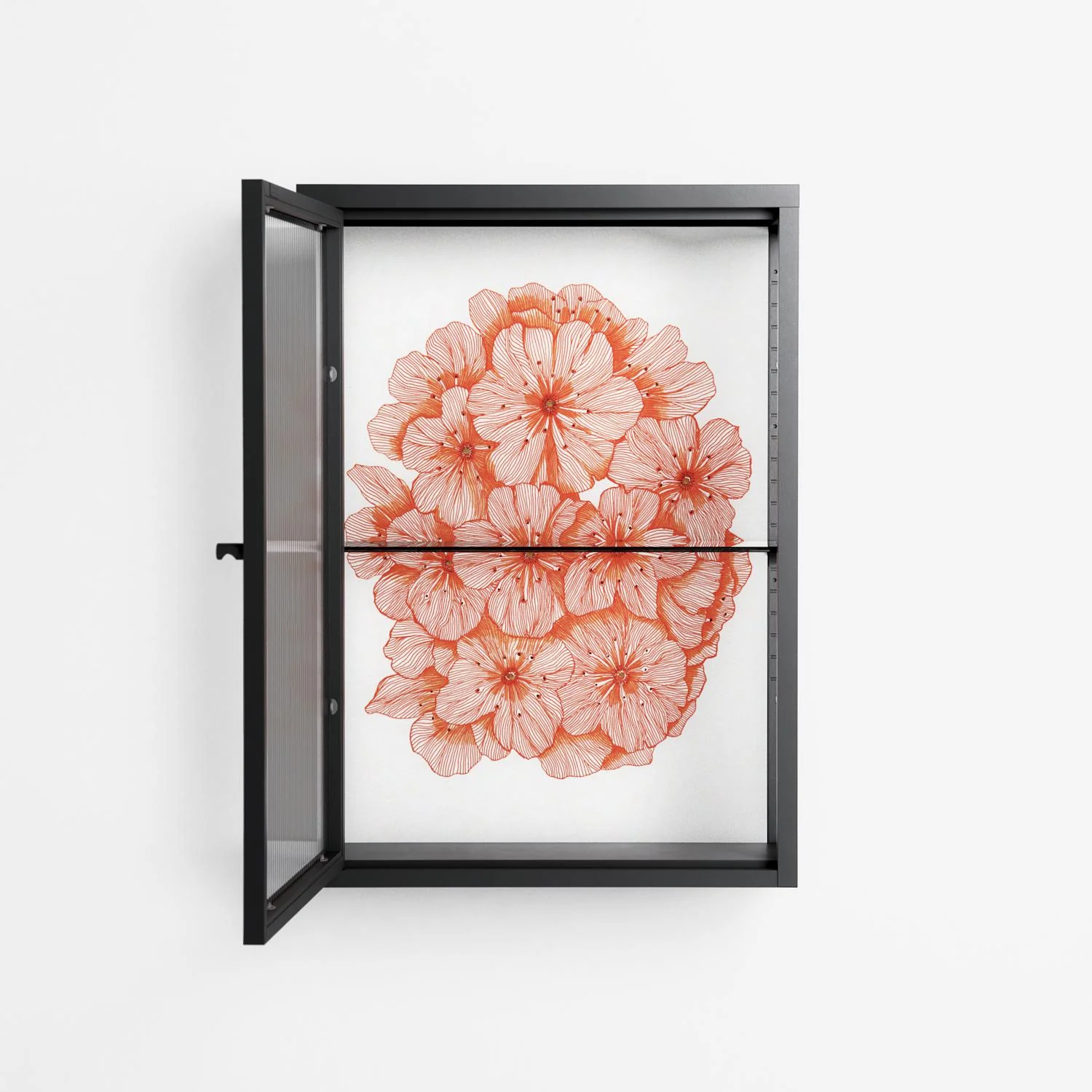 Orange Flowers 1 - Wall Cabinet - Katie O’Shea - Antracite - Reeded glass - Image 3