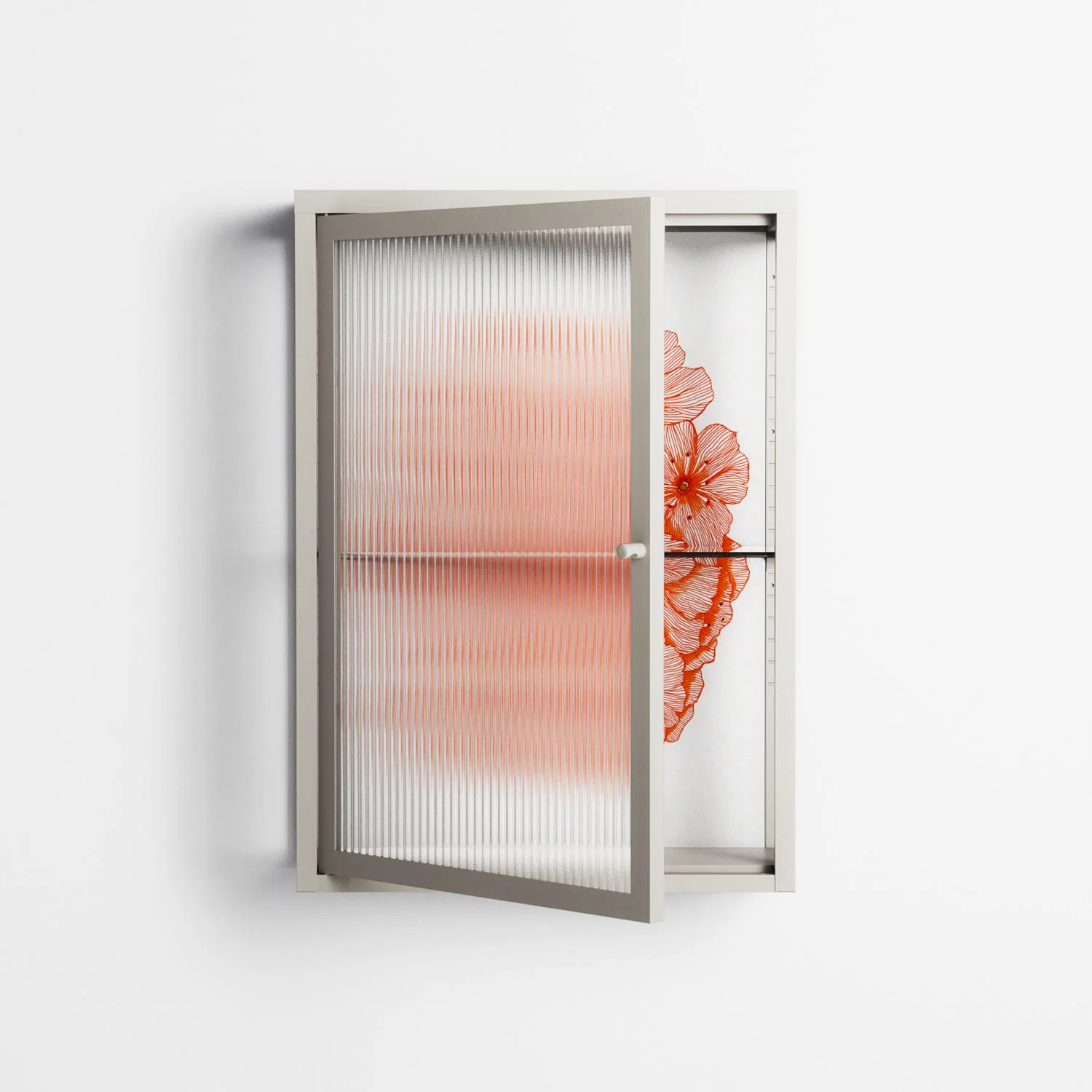 Orange Flowers 1 - Wall Cabinet - Katie O’Shea - Pebble - Reeded glass - Image 2