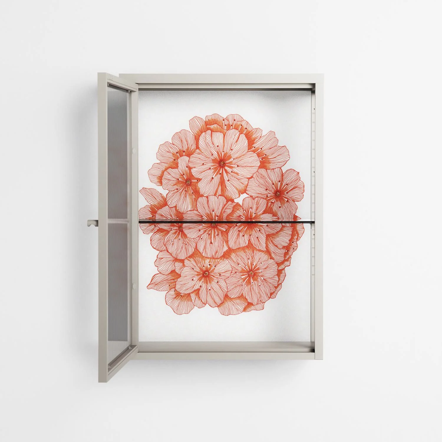 Orange Flowers 1 - Wall Cabinet - Katie O’Shea - Pebble - Reeded glass - Image 3