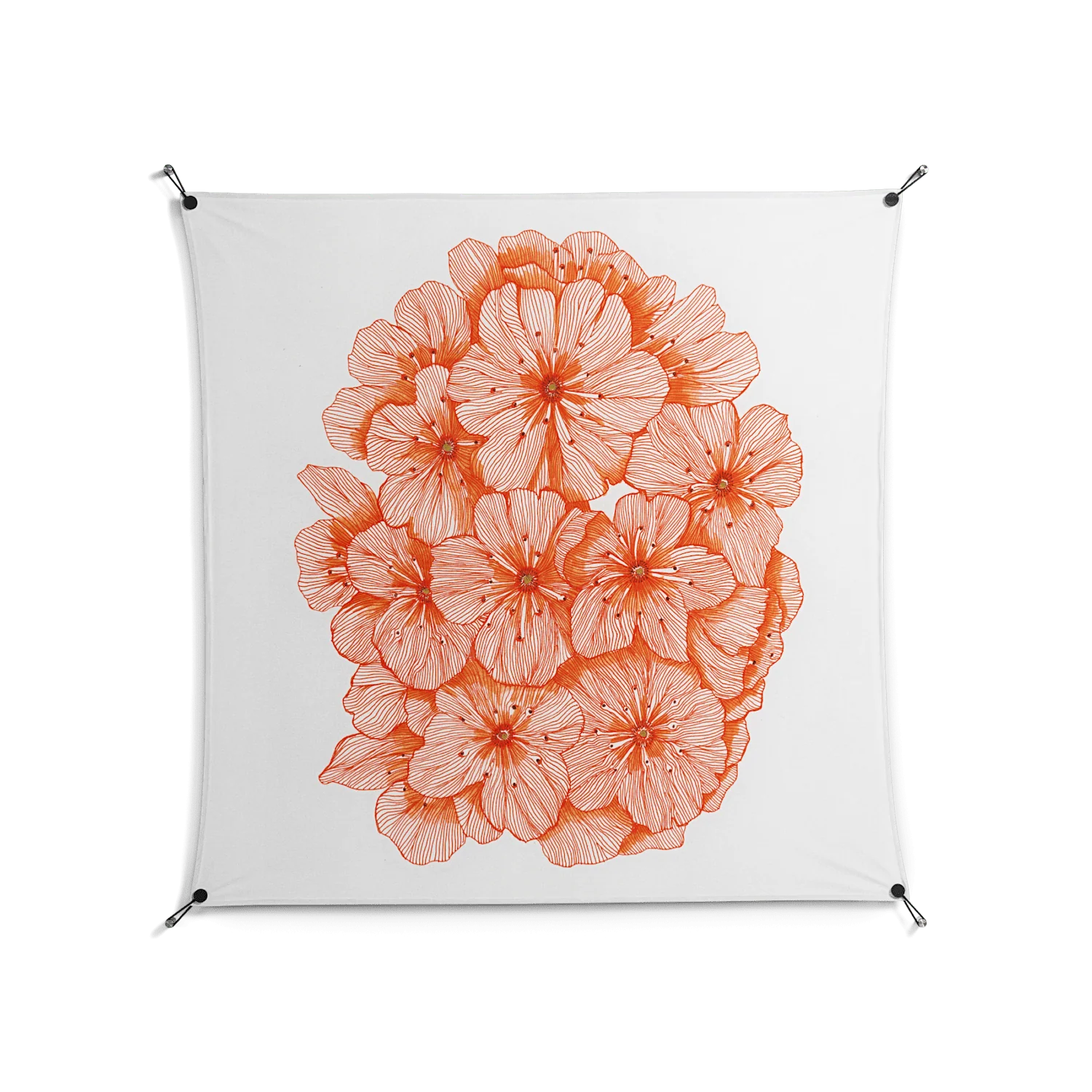 Orange Flowers 1 - Work On Wall - Katie O’Shea - Black - 140 x 140 cm