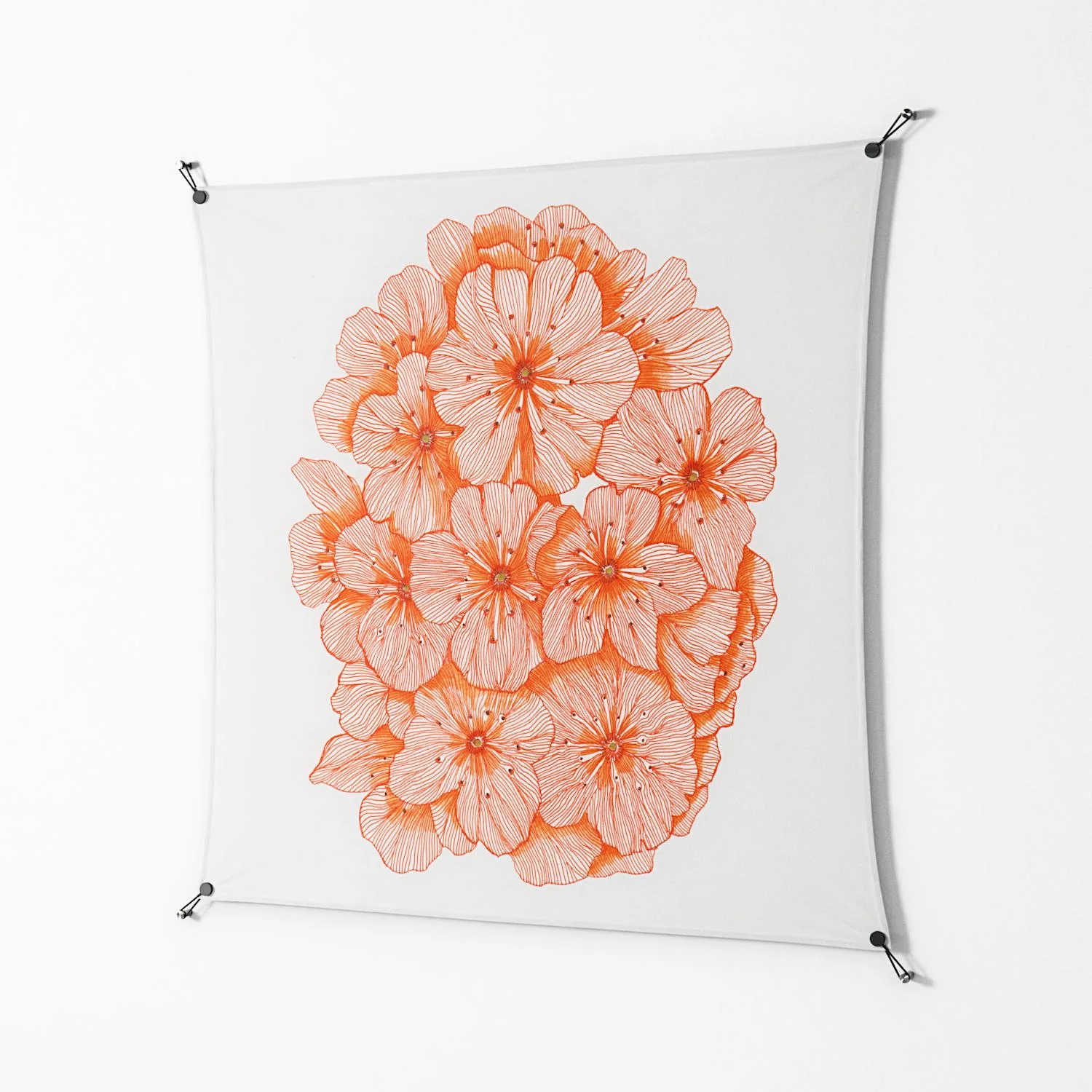 Orange Flowers 1 - Work On Wall - Katie O’Shea - Black - 140 x 140 cm - Image 2