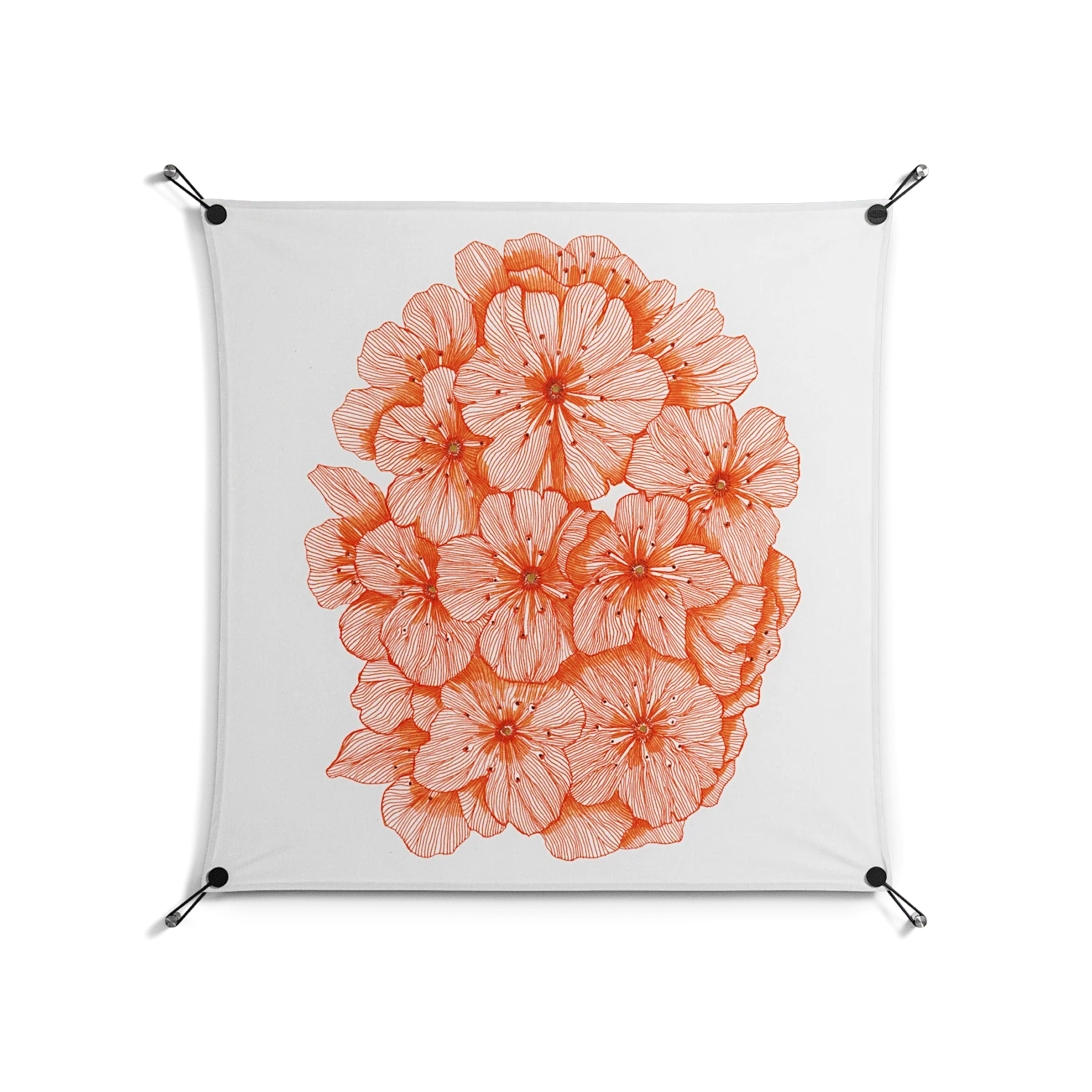 Orange Flowers 1 - Work On Wall - Katie O’Shea - Black - 90 x 90 cm