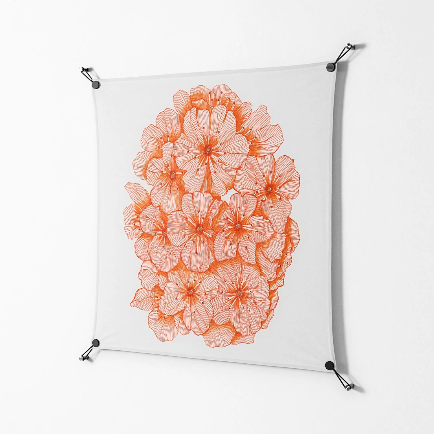 Orange Flowers 1 - Work On Wall - Katie O’Shea - Black - 90 x 90 cm - Image 2