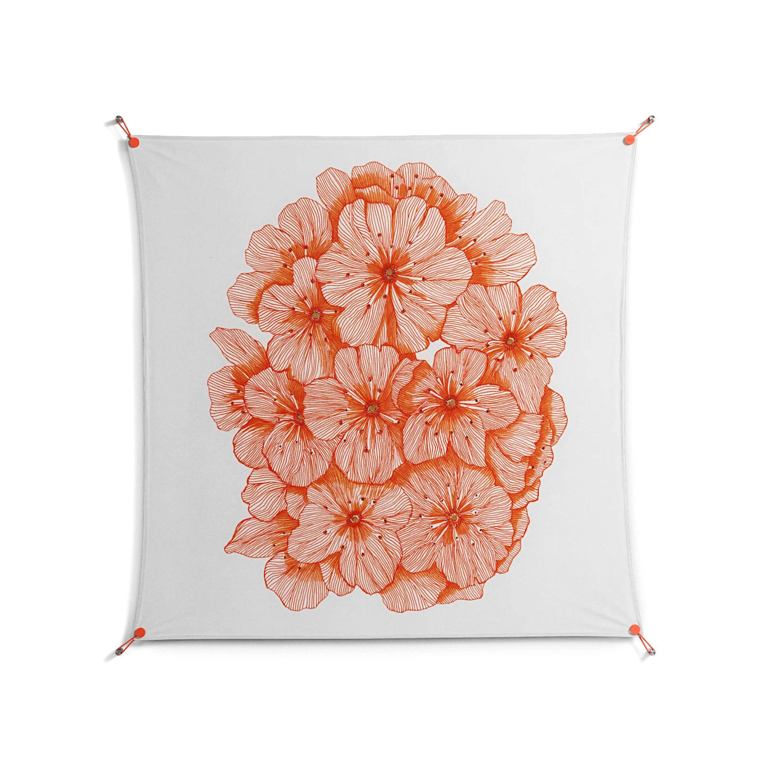 Orange Flowers 1 - Work On Wall - Katie O’Shea - Orange - 140 x 140 cm