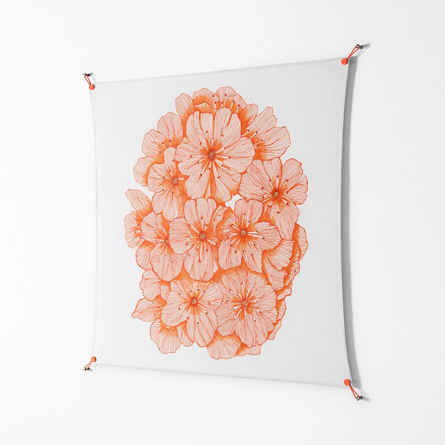 Orange Flowers 1 - Work On Wall - Katie O’Shea - Orange - 140 x 140 cm - Image 2