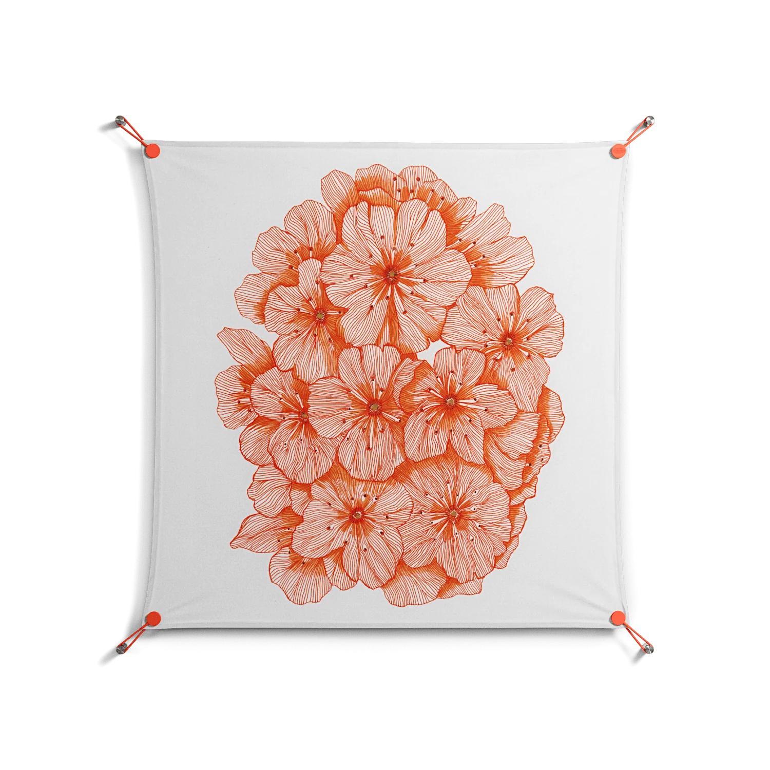 Orange Flowers 1 - Work On Wall - Katie O’Shea - Orange - 90 x 90 cm