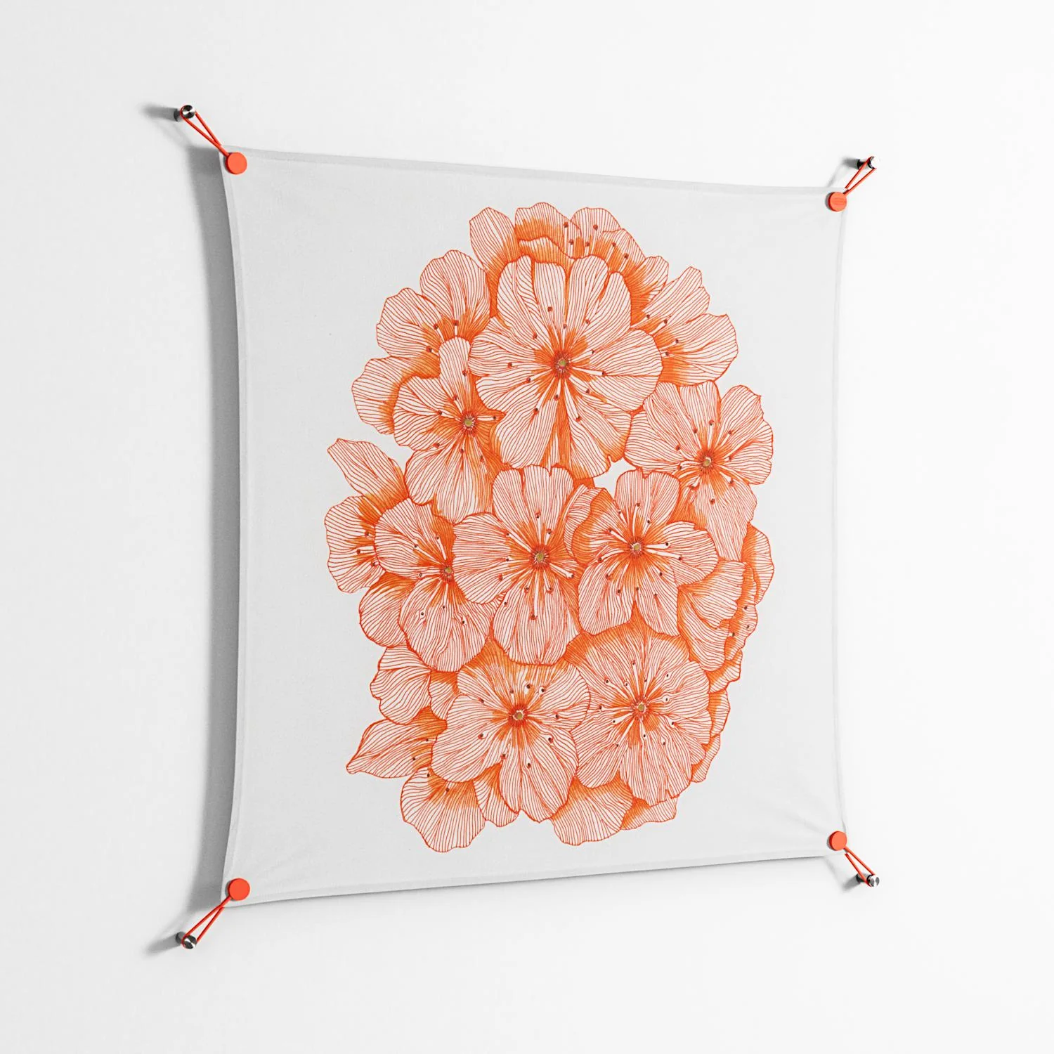 Orange Flowers 1 - Work On Wall - Katie O’Shea - Orange - 90 x 90 cm - Image 2