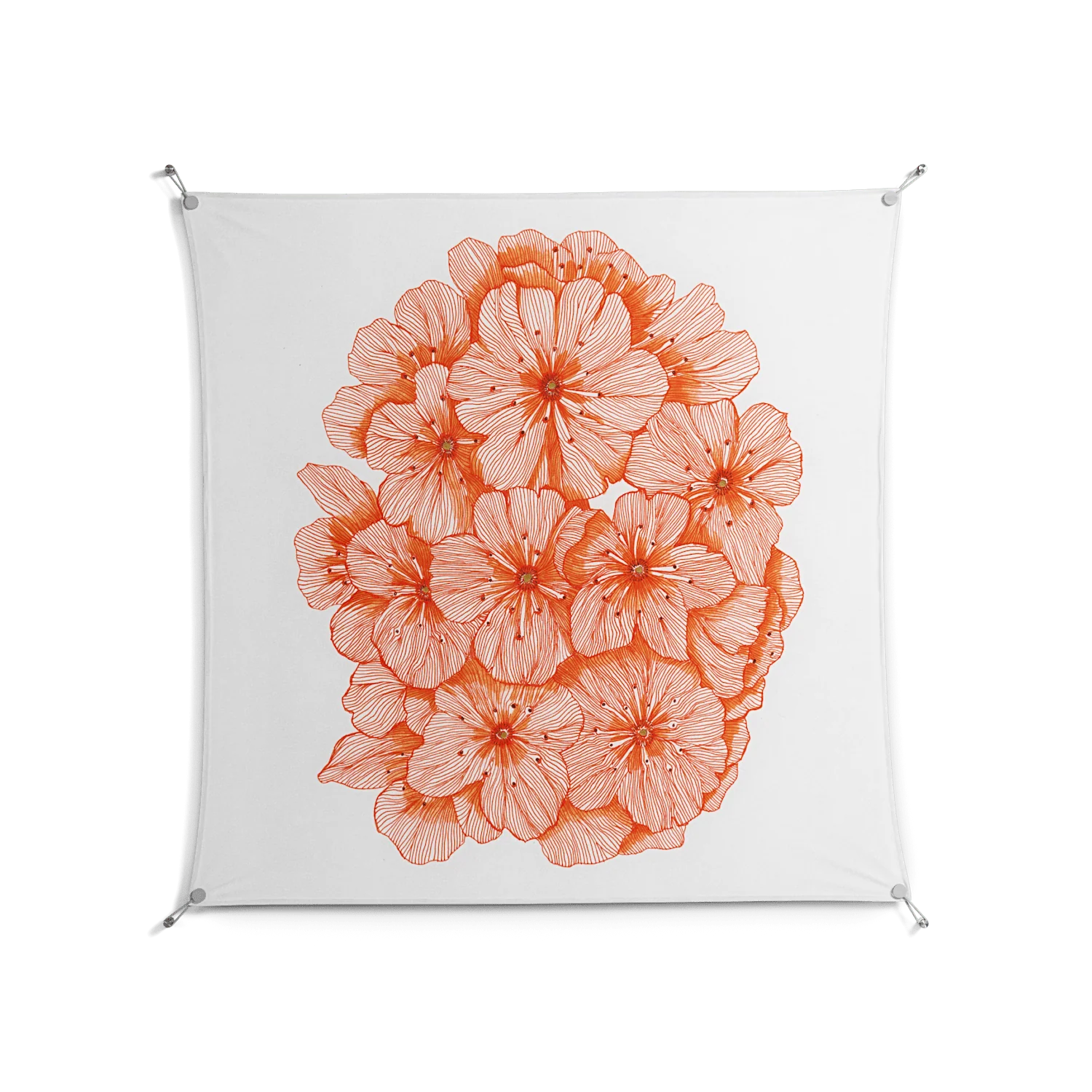 Orange Flowers 1 - Work On Wall - Katie O’Shea - Silver - 140 x 140 cm