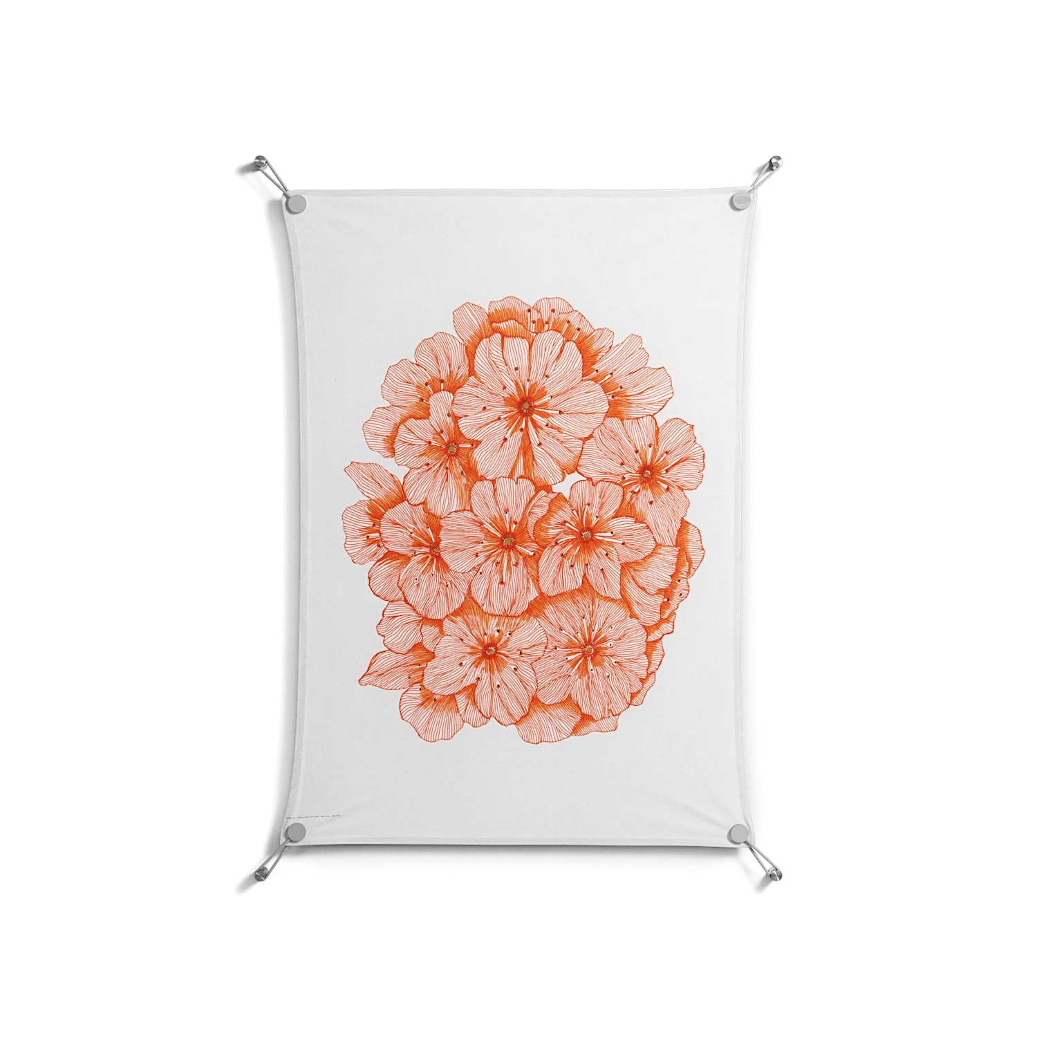 Orange Flowers 1 - Work On Wall - Katie O’Shea - Silver - 70 x 100 cm