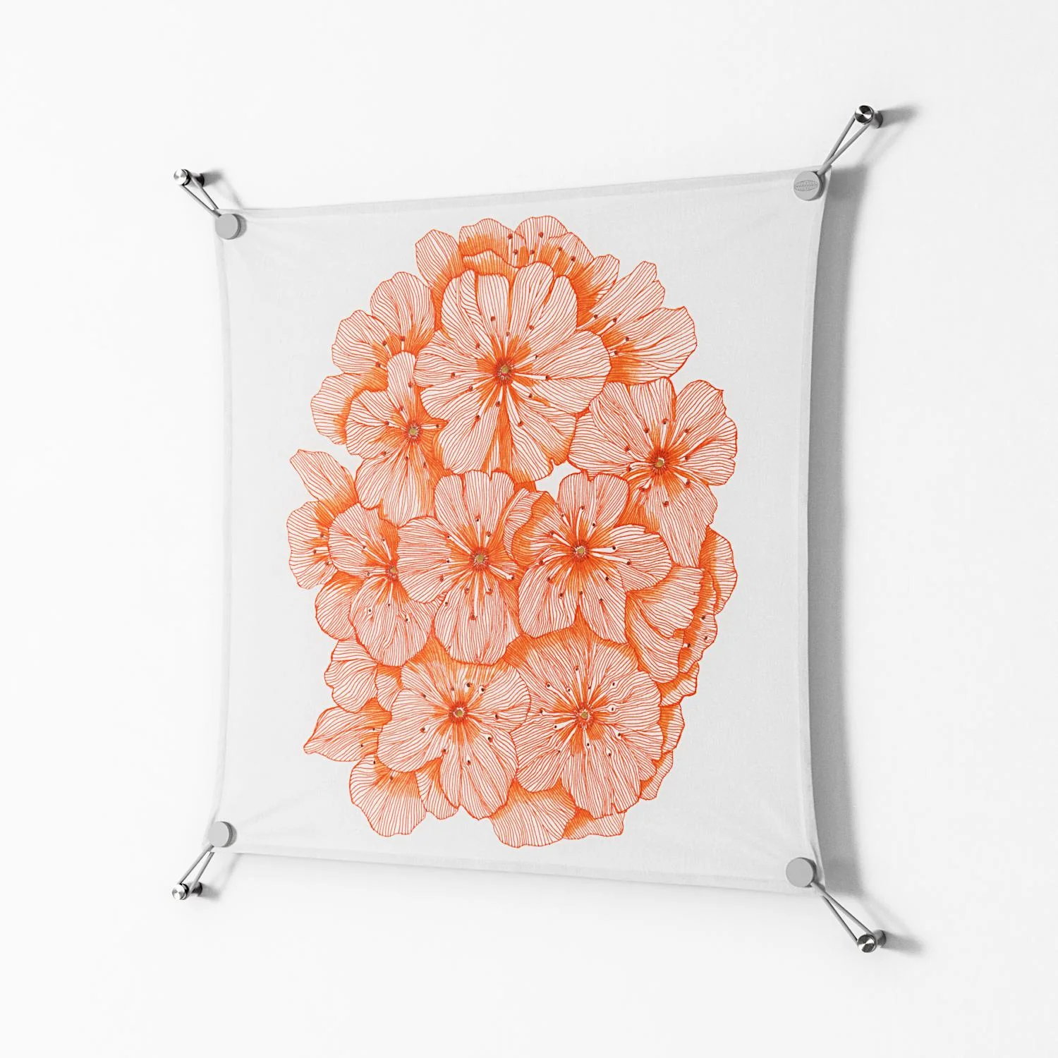 Orange Flowers 1 - Work On Wall - Katie O’Shea - Silver - 70 x 70 cm - Image 2