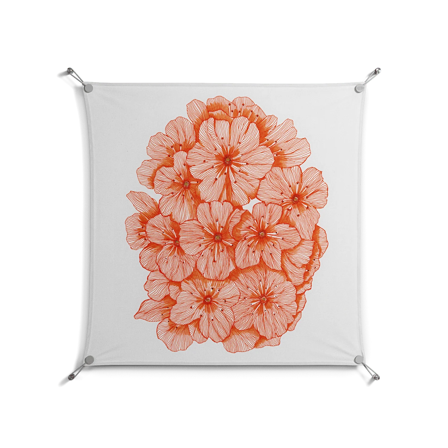 Orange Flowers 1 - Work On Wall - Katie O’Shea - Silver - 90 x 90 cm