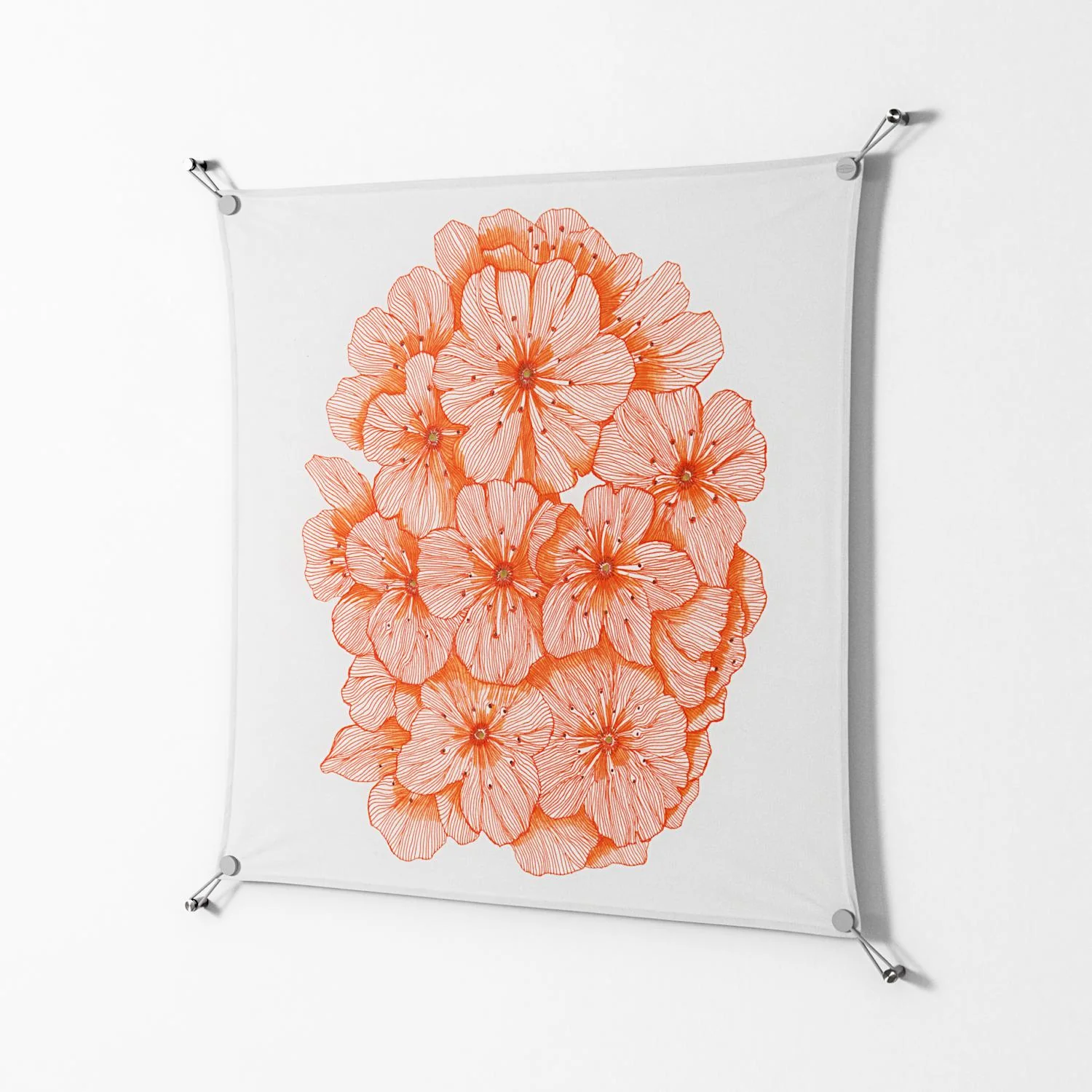 Orange Flowers 1 - Work On Wall - Katie O’Shea - Silver - 90 x 90 cm - Image 2