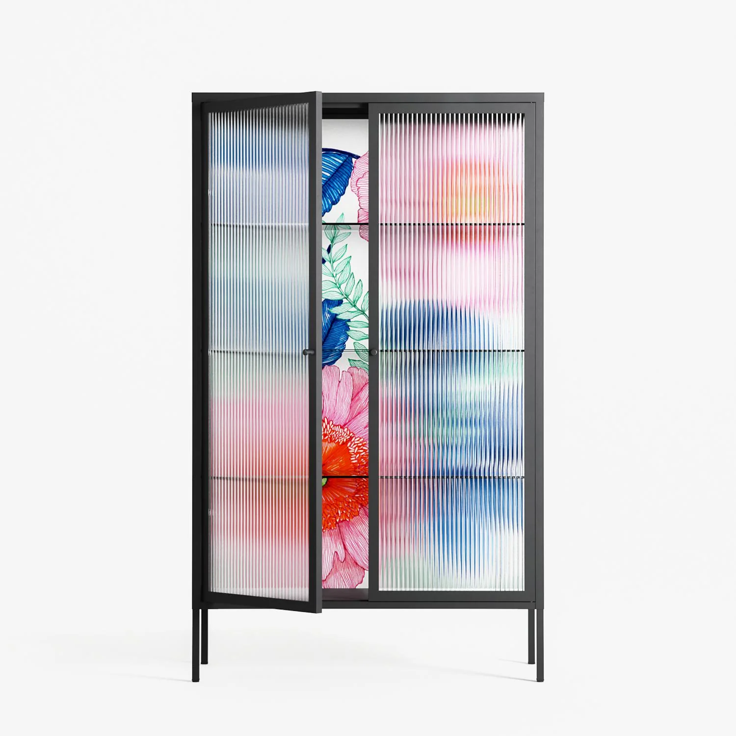 Pink Anemones - Cabinet - Katie O’Shea - Antracite - Reeded glass - Image 2