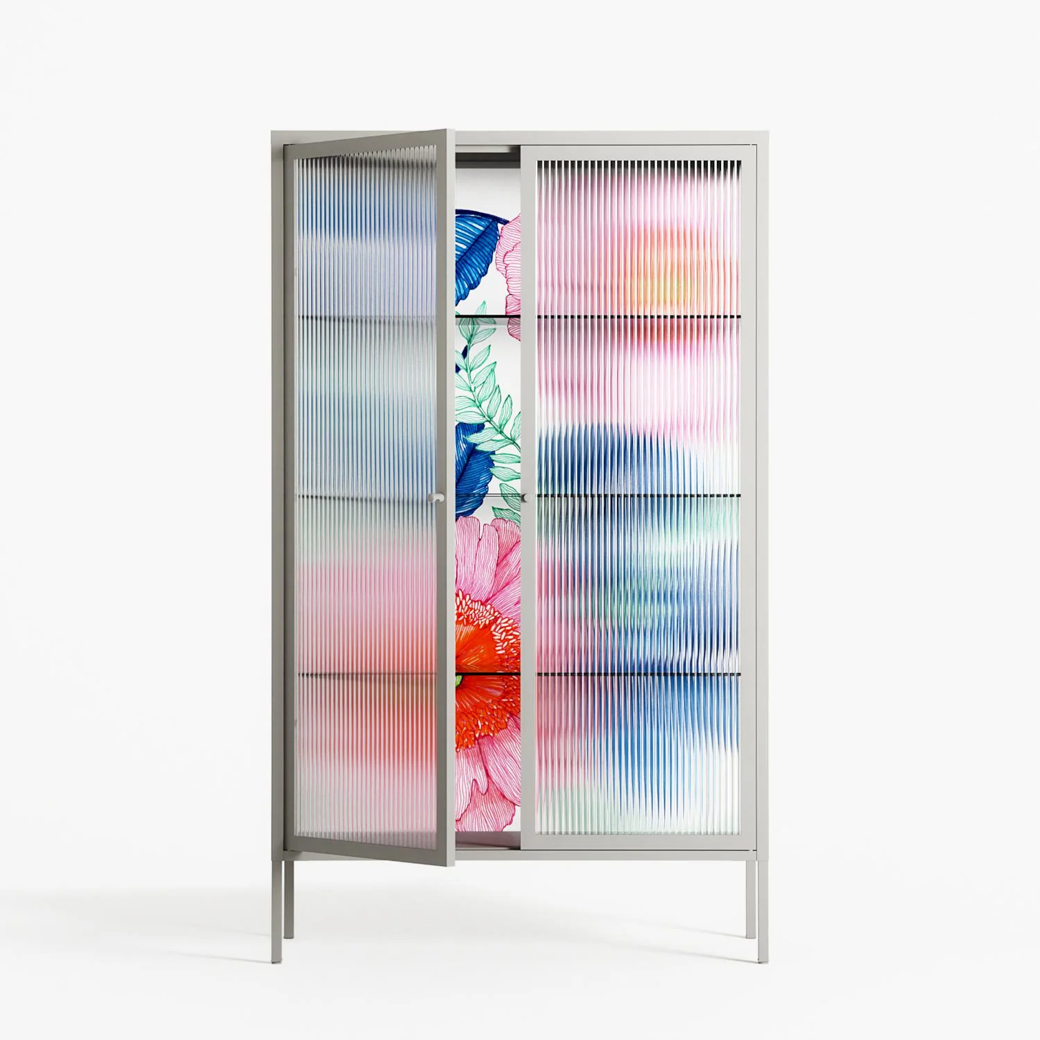 Pink Anemones - Cabinet - Katie O’Shea - Chalk - Reeded glass - Image 2