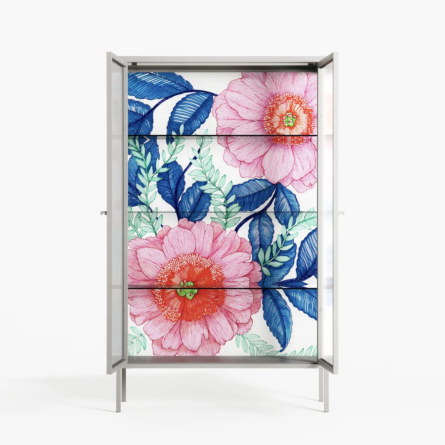 Pink Anemones - Cabinet - Katie O’Shea - Chalk - Reeded glass - Image 3