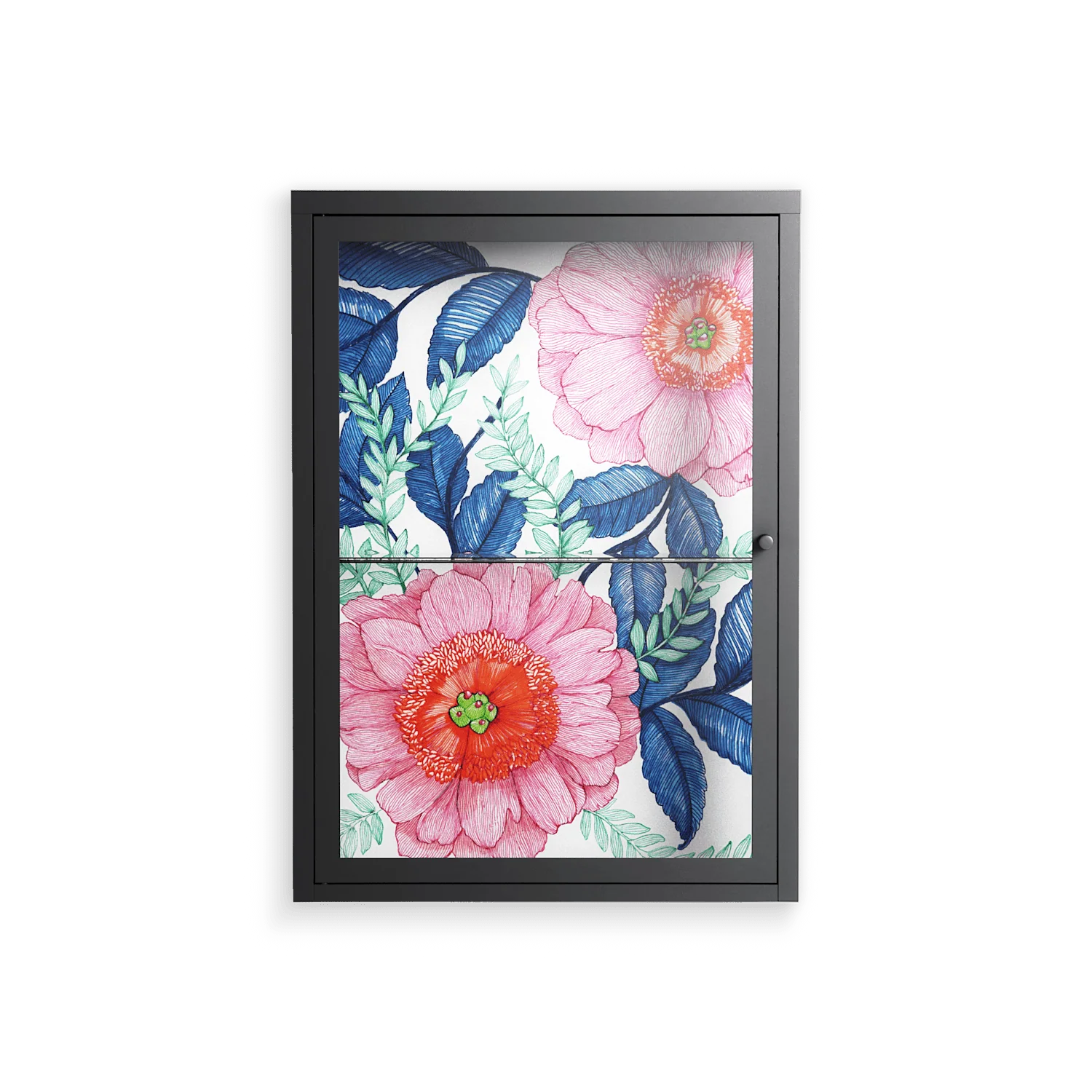 Pink Anemones - Wall Cabinet - Katie O’Shea - Antracite - Clear glass