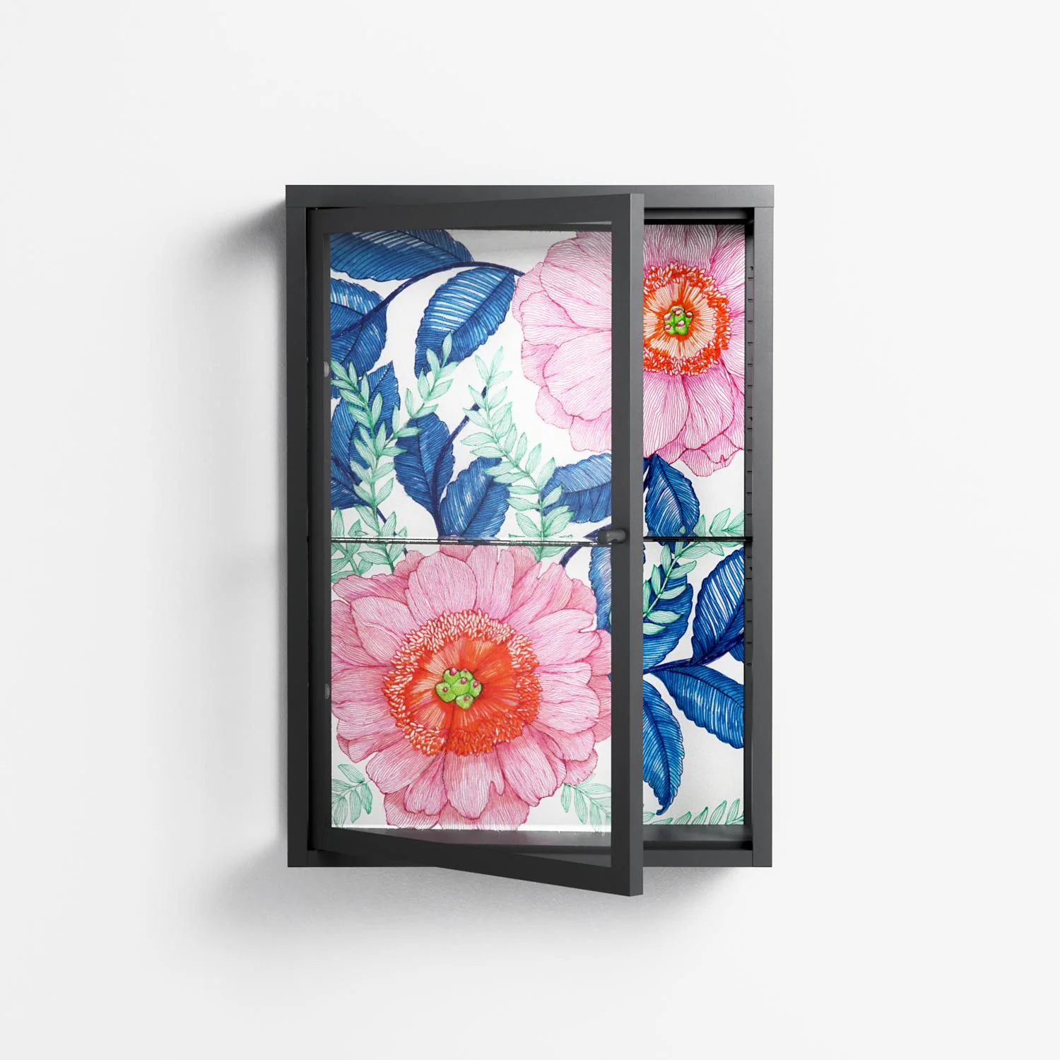 Pink Anemones - Wall Cabinet - Katie O’Shea - Antracite - Clear glass - Image 2