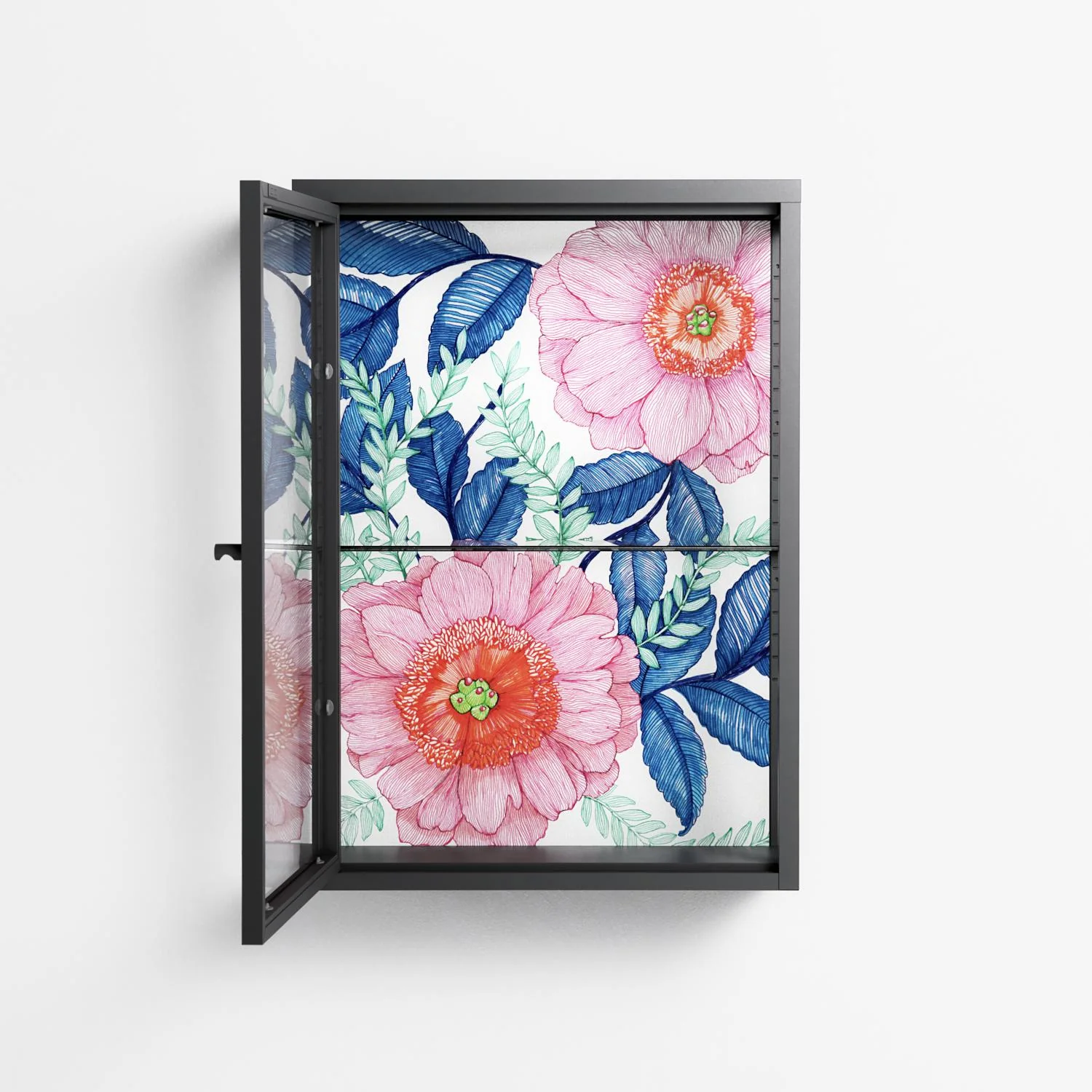 Pink Anemones - Wall Cabinet - Katie O’Shea - Antracite - Clear glass - Image 3