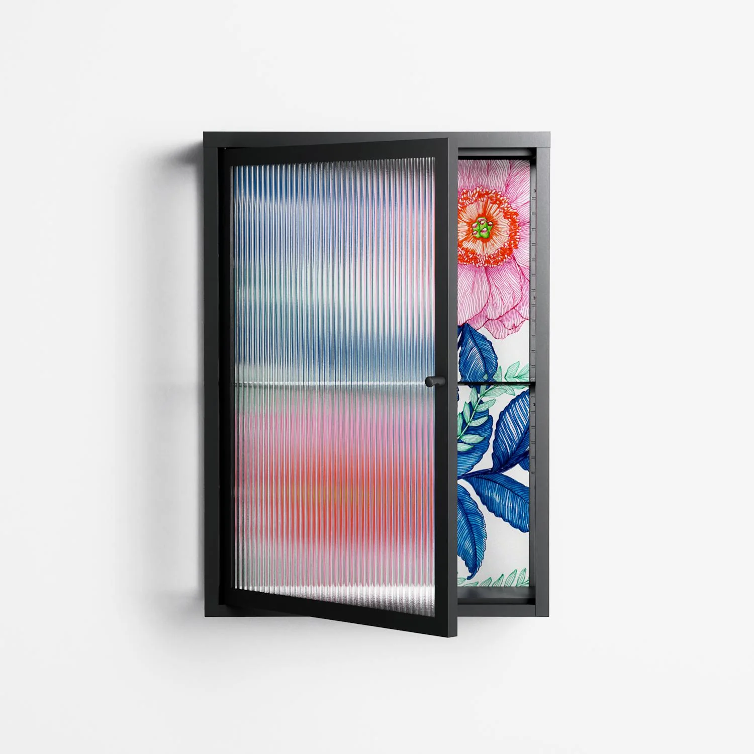 Pink Anemones - Wall Cabinet - Katie O’Shea - Antracite - Reeded glass - Image 2